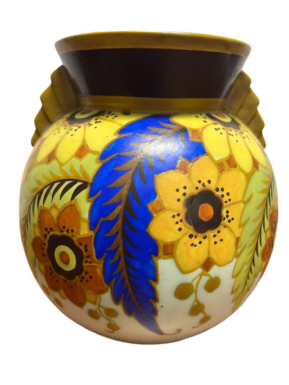 1920s Floral Vase by Artist Charles Catteau In Fair Condition In North Miami, FL