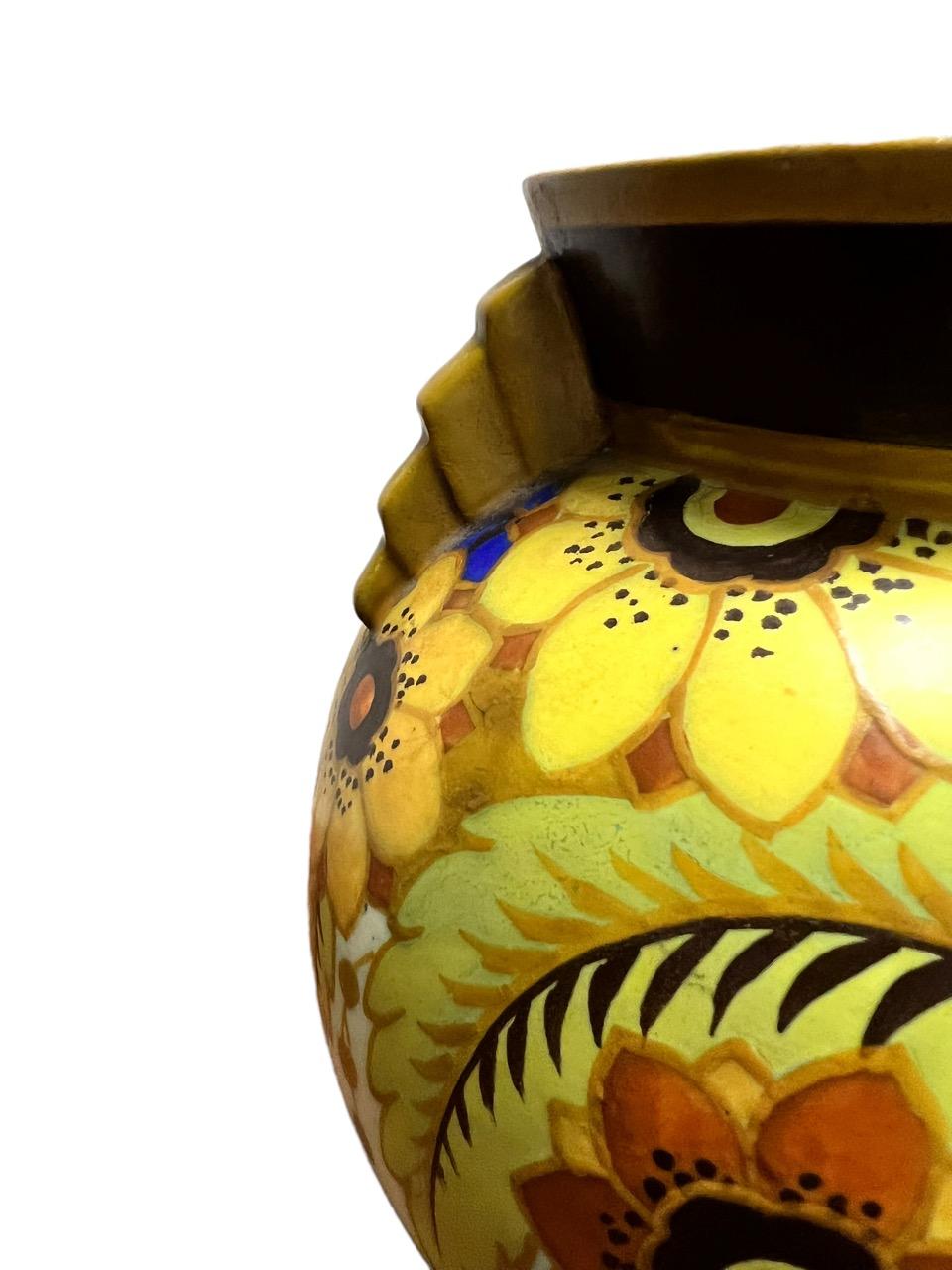 Earthenware 1920s Floral Vase by Artist Charles Catteau
