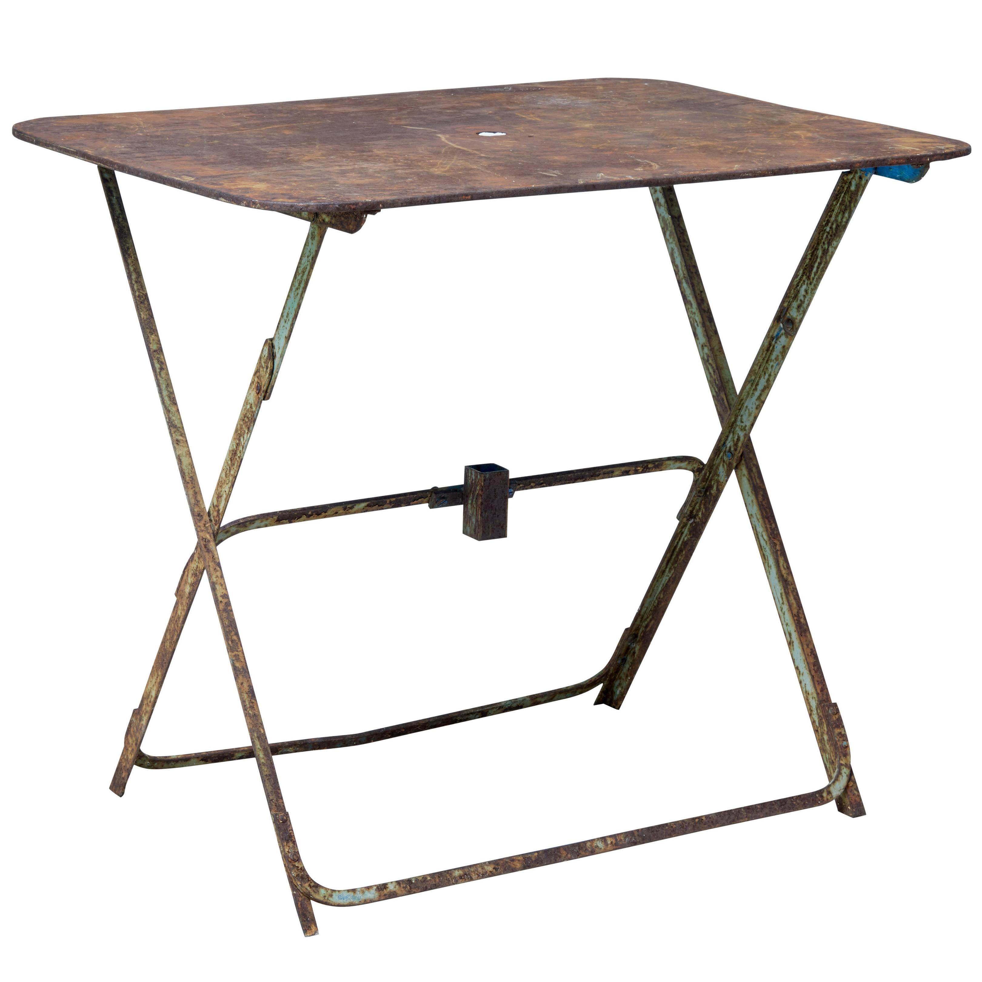 1920s Folding French Metal Garden Table