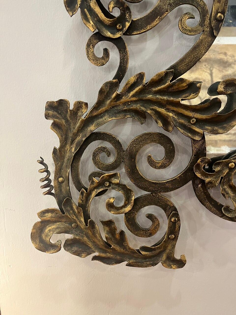 Revival 1920's Forged Iron Mirror attributed to Addison Mizner For Sale