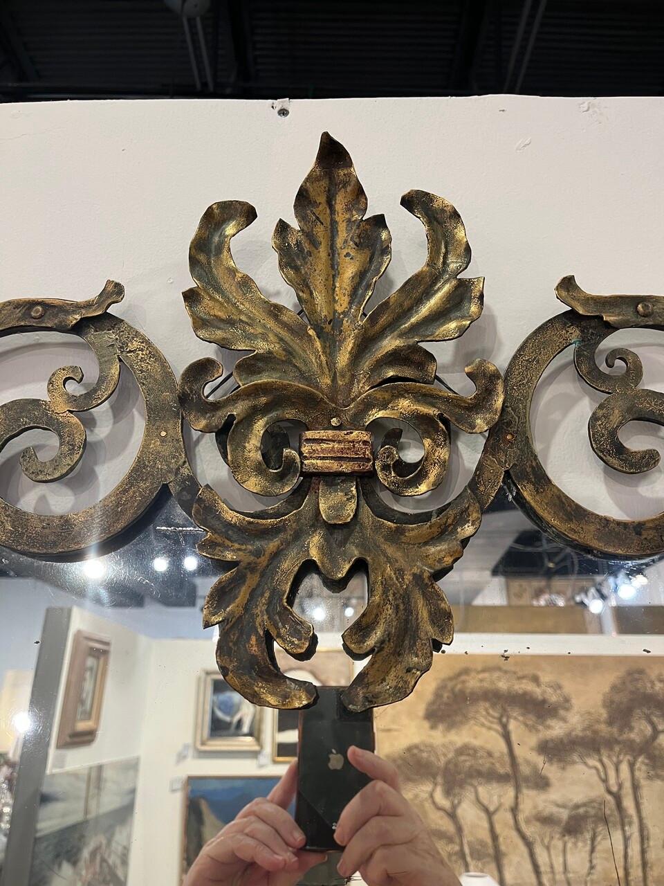 Gilt 1920's Forged Iron Mirror attributed to Addison Mizner For Sale