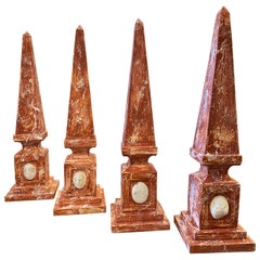 1920s Four Ancient Hand-Painted Fake Marble Wood Italian Obelisks