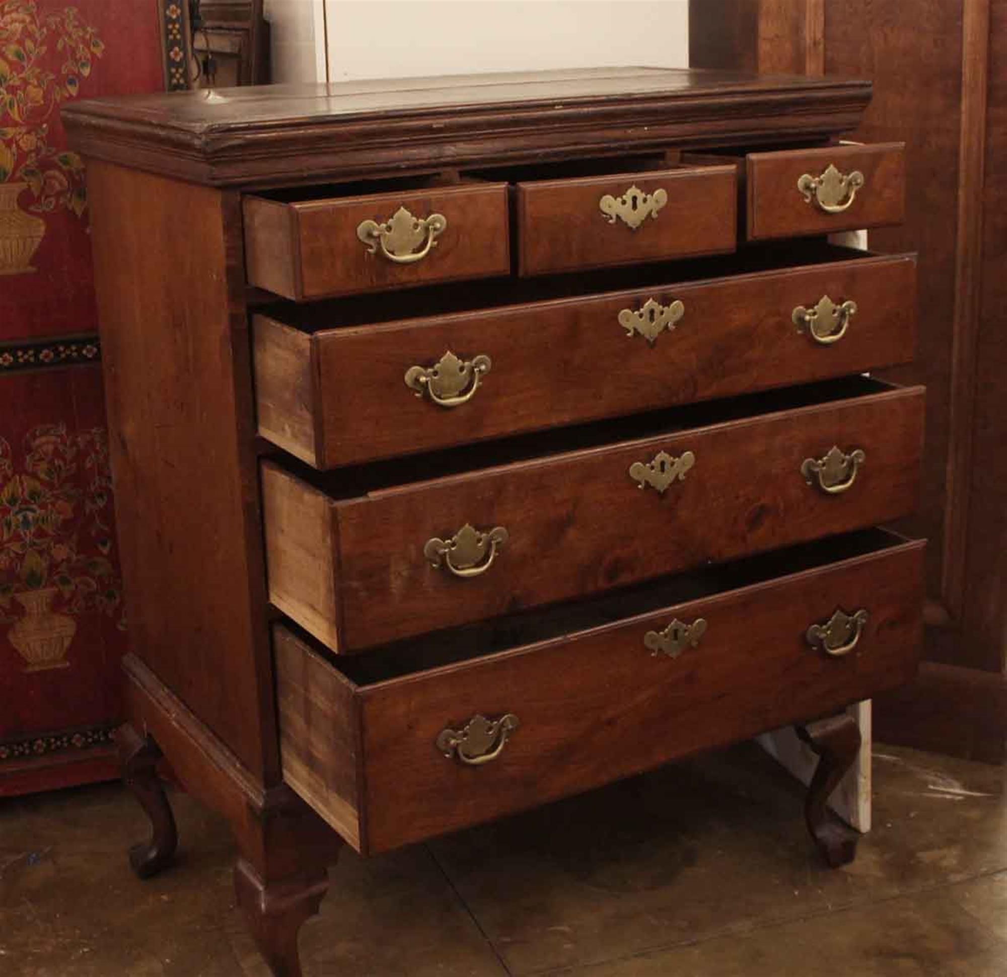 Early 20th Century 1920s Highboy Dresser with Brass Handles