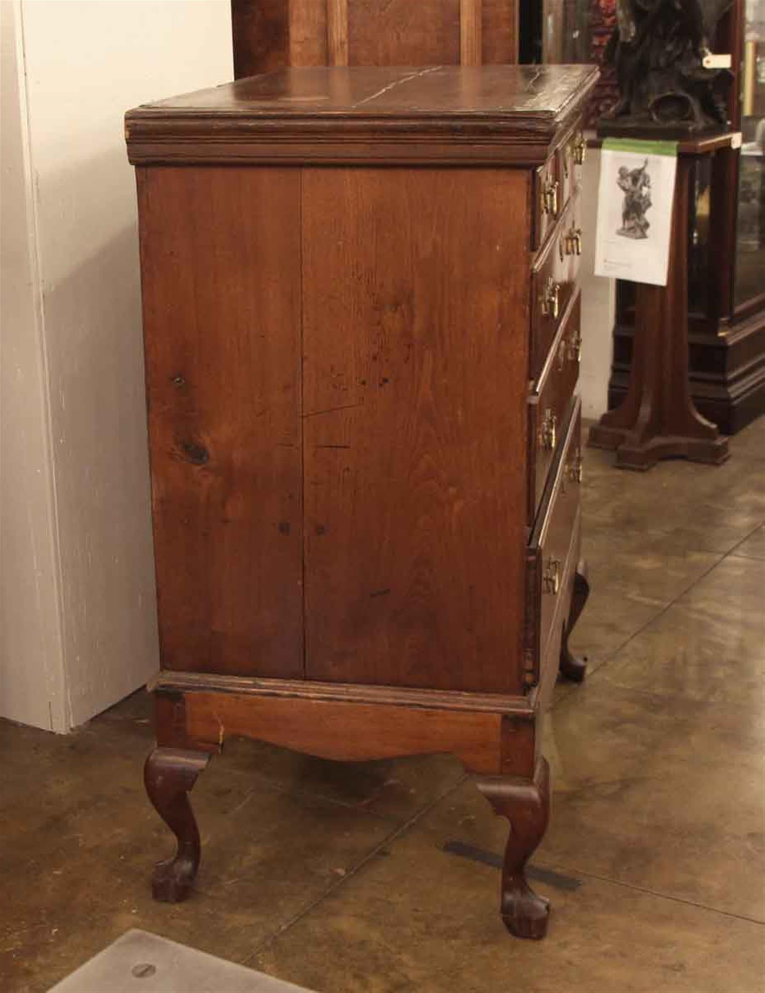 Wood 1920s Highboy Dresser with Brass Handles