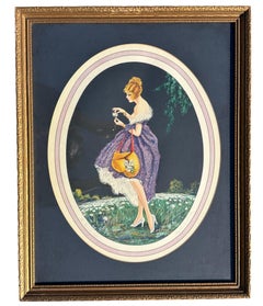 1920's Framed French Artwork "The Daisies Tell" by Marcel Le Boulte