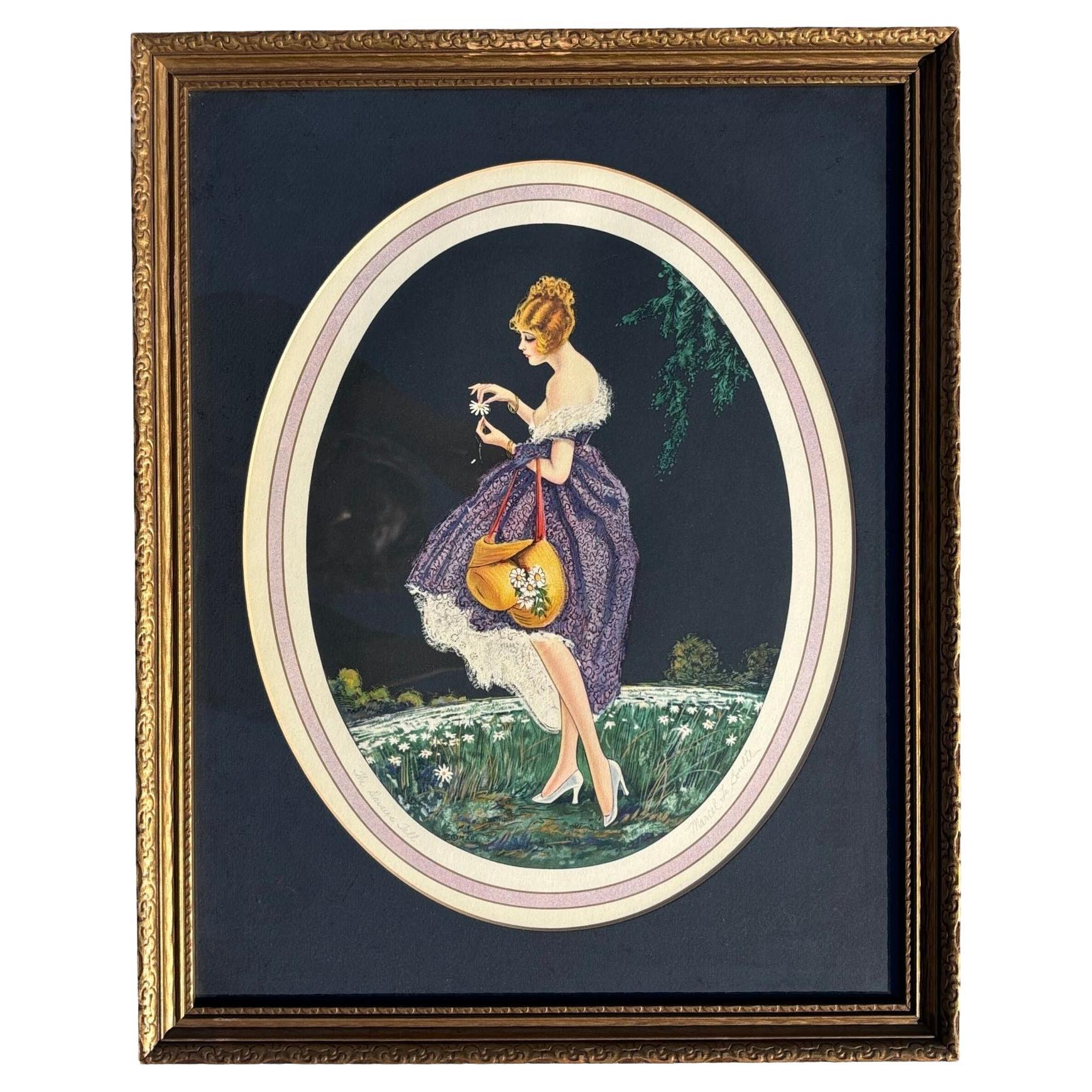 1920's Framed French Artwork "The Daisies Tell" by Marcel Le Boulte