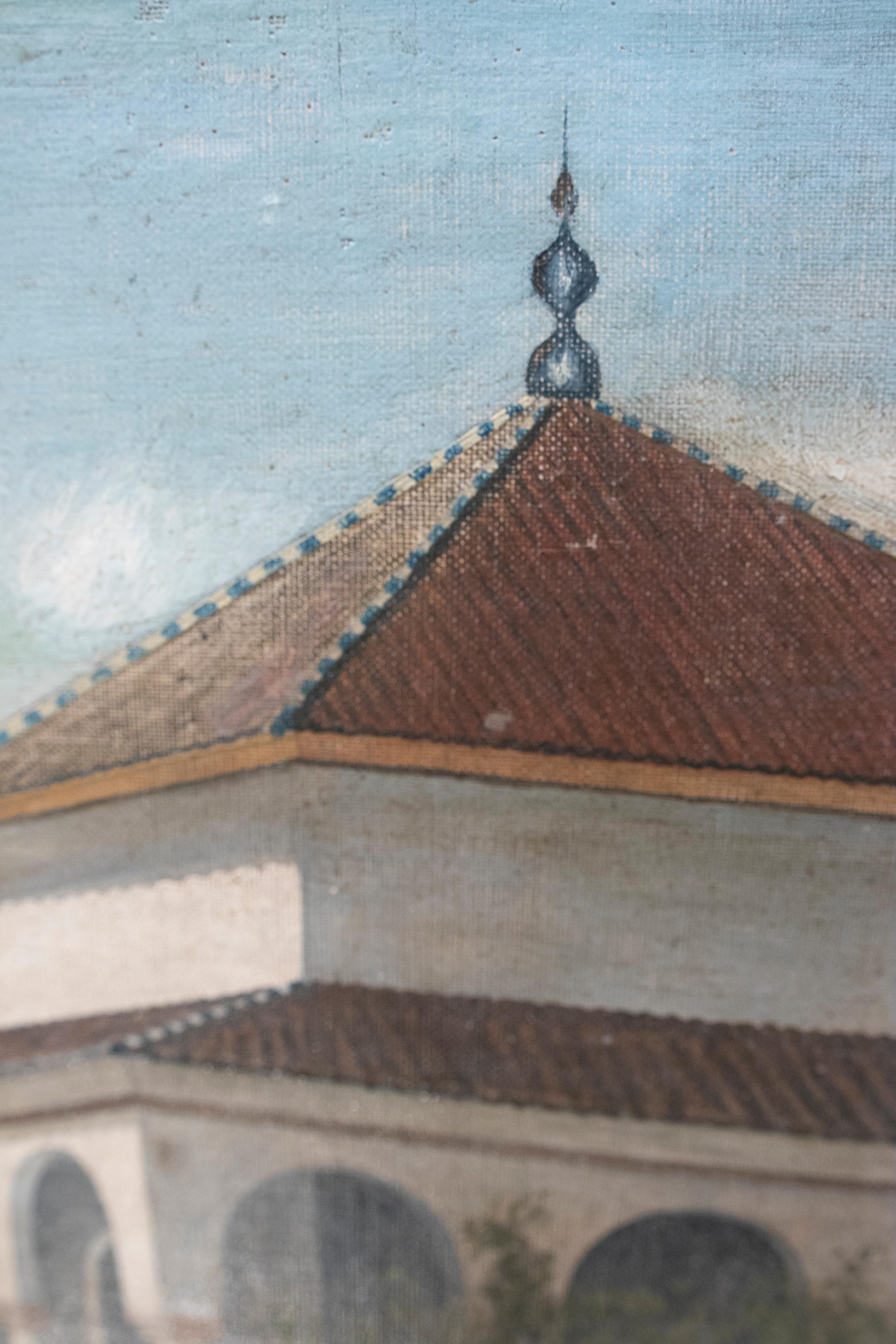 1920s Cuadro enmarcado de arquitectura española, Granada, firmado M. Rioja Lienzo en venta