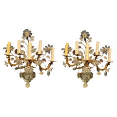 Pair of French 5 Lights Floral Sconces, Circa 1920s