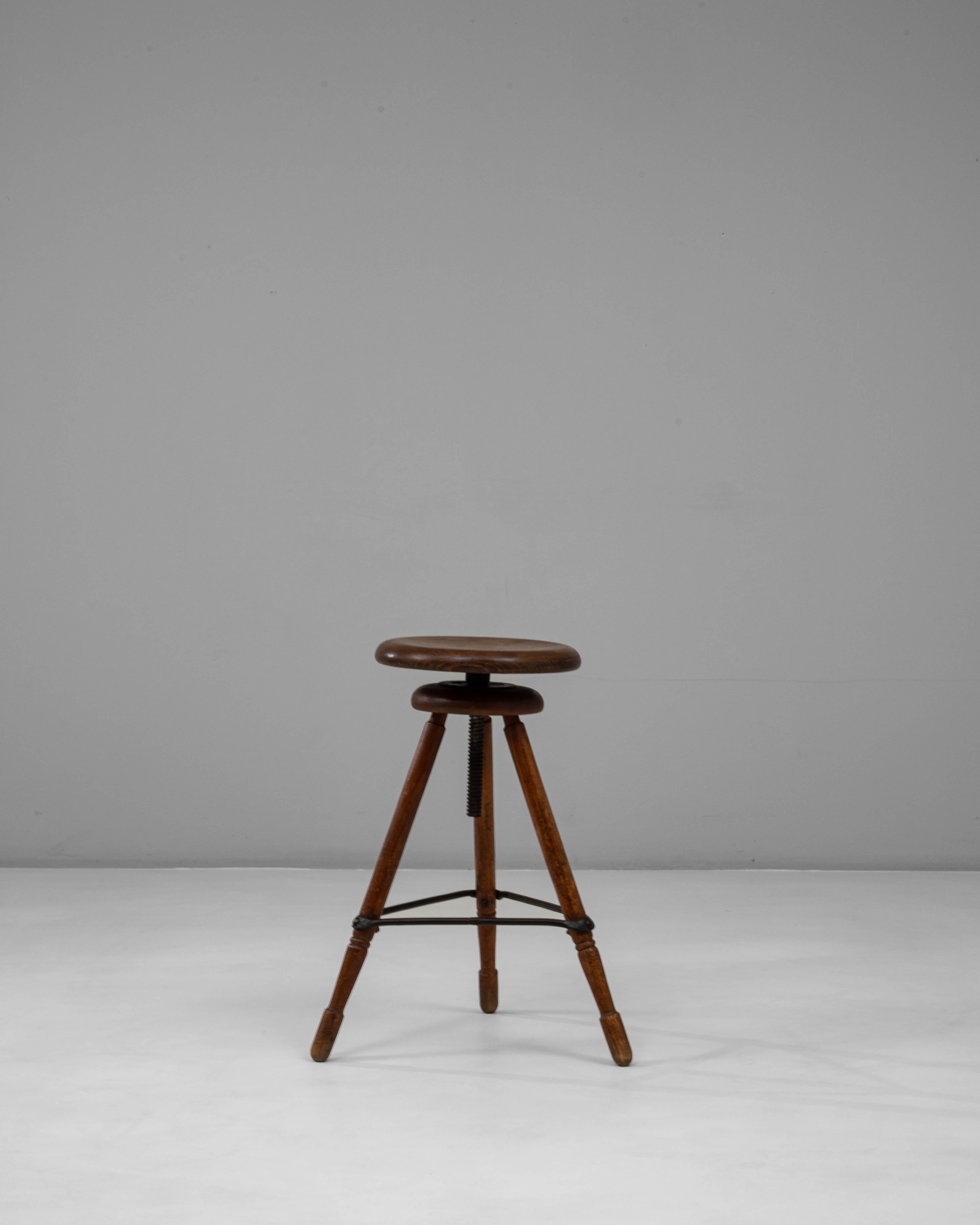 1920s French Adjustable Swivel Stool With Tripod Base For Sale 2