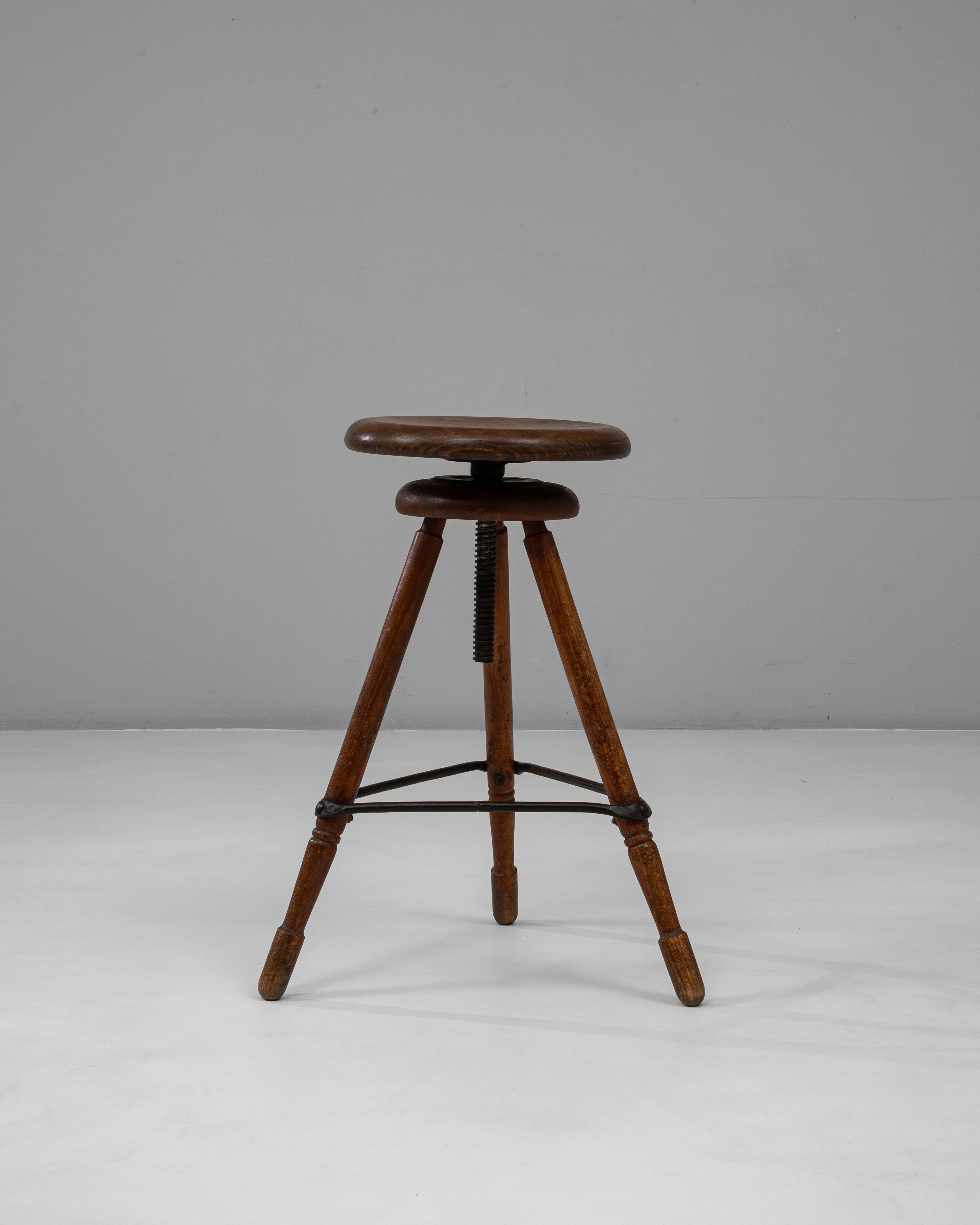 1920s French Adjustable Swivel Stool With Tripod Base For Sale 4
