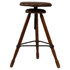 1920s French Adjustable Swivel Stool With Tripod Base Antique 1920s French Adjustable Swivel Stool With Tripod Base