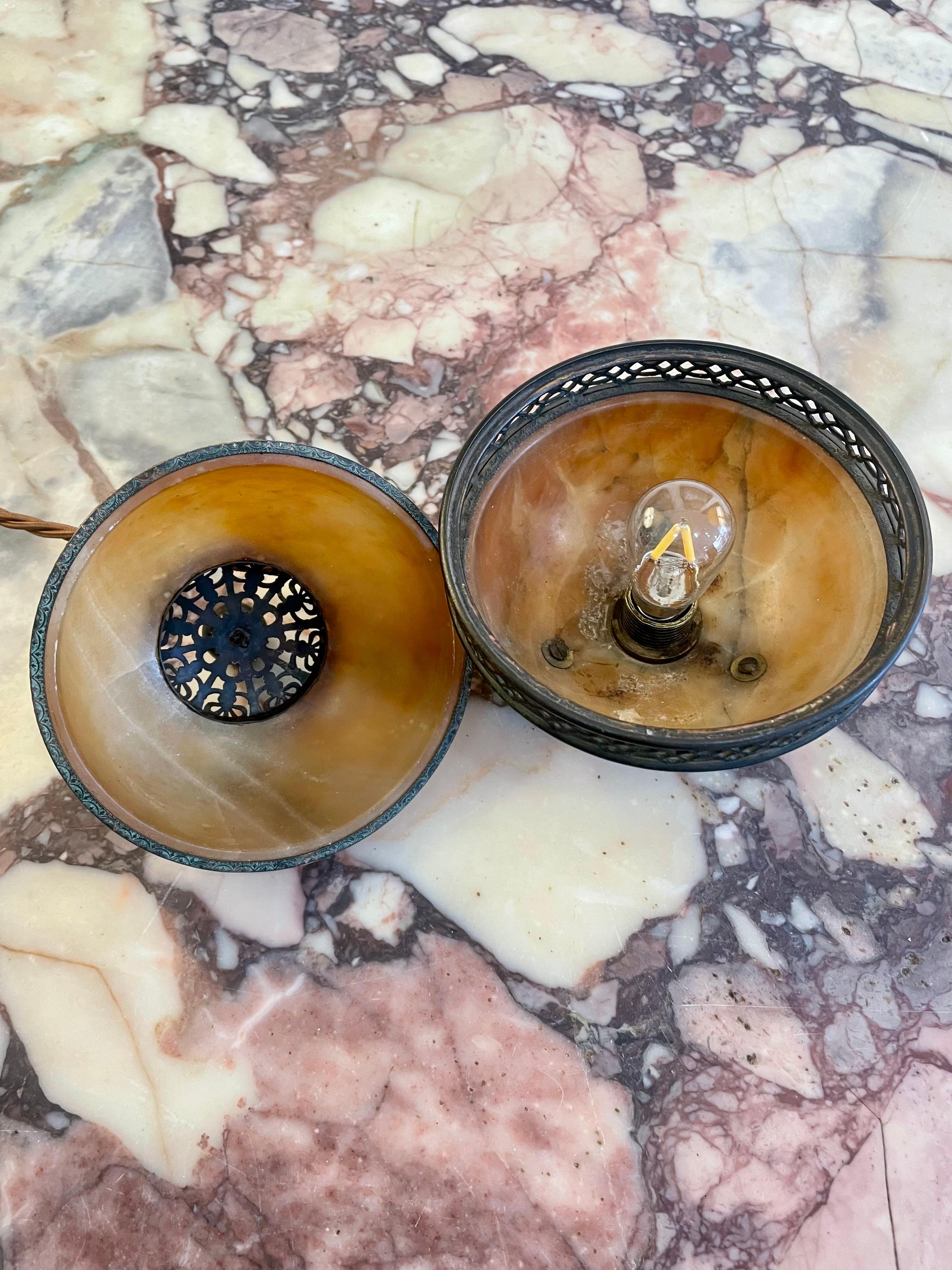 Metalwork 1920s French Alabaster and Brass table light