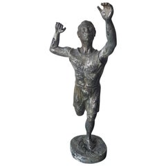 1920s French Aluminium Statue of a Male Athlete