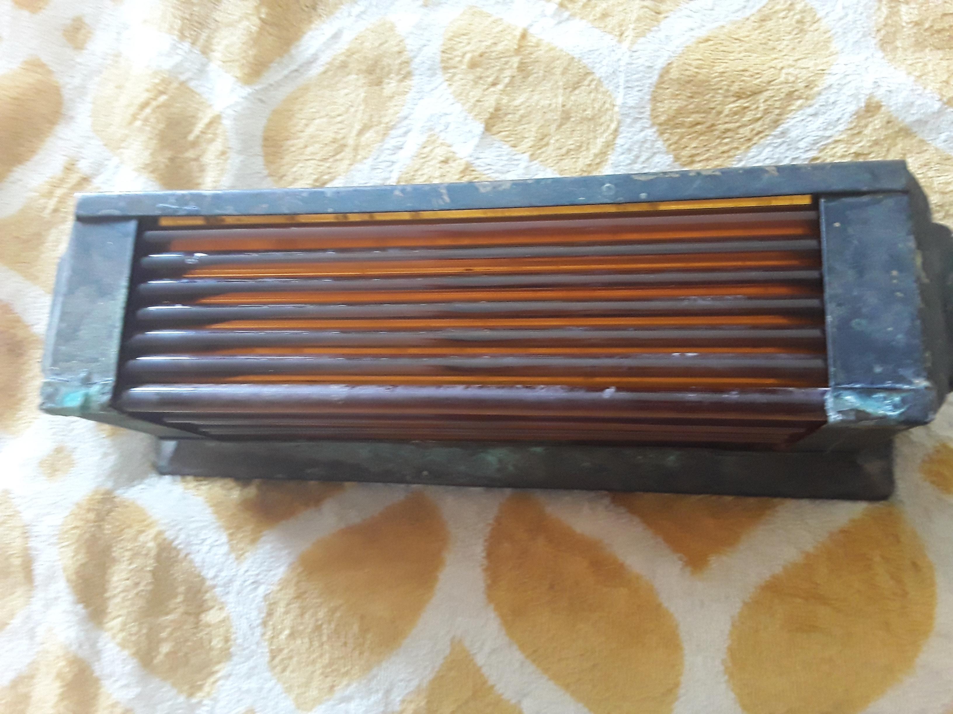 Art Glass 1920s French Art Deco Amber Glass Tube/ Brass Encased Wall Sconce style Petitot For Sale