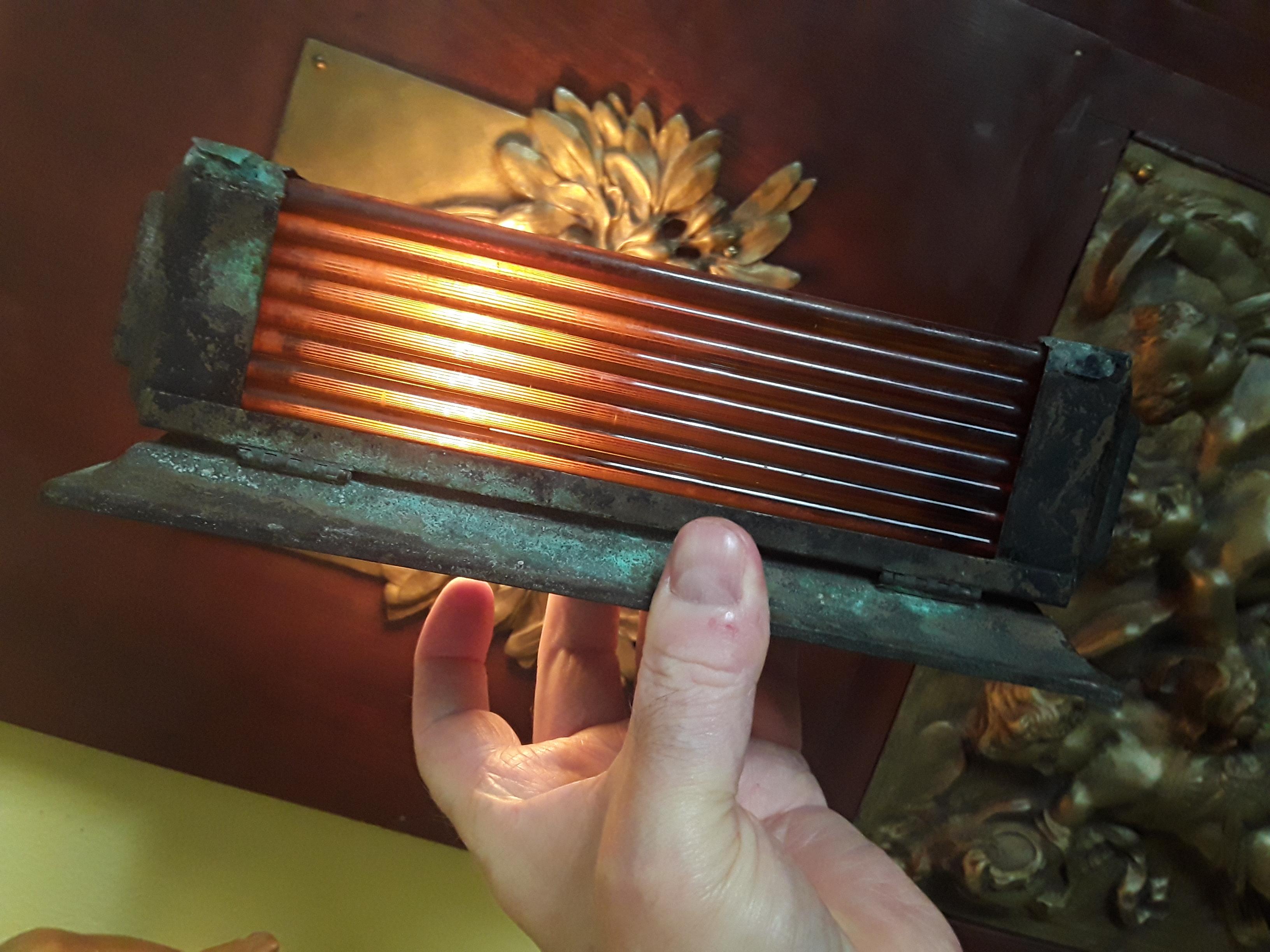 1920s French Art Deco Amber Glass Tube/ Brass Encased Wall Sconce style Petitot For Sale 4