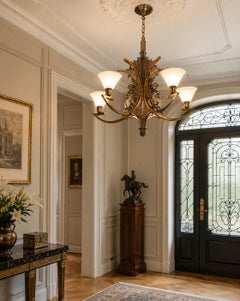 1920s French Art Deco Bronze Chandelier with God Pan Design
