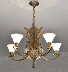 1920s French Art Deco Bronze Chandelier with God Pan Design