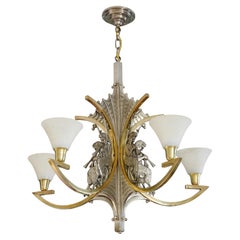 1920s French Art Deco Bronze Chandelier with God Pan Design