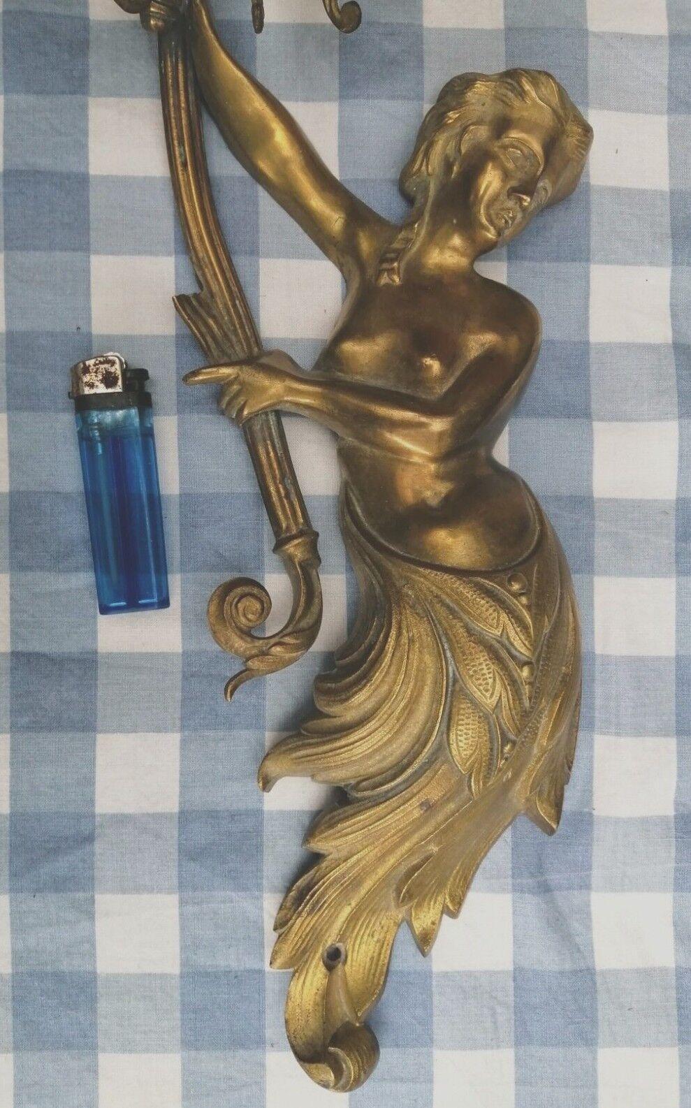 1920s French Art Deco Bronze Mermaid Wi/ Sea Serpents Wall Sconce after Guillema In Good Condition For Sale In Opa Locka, FL