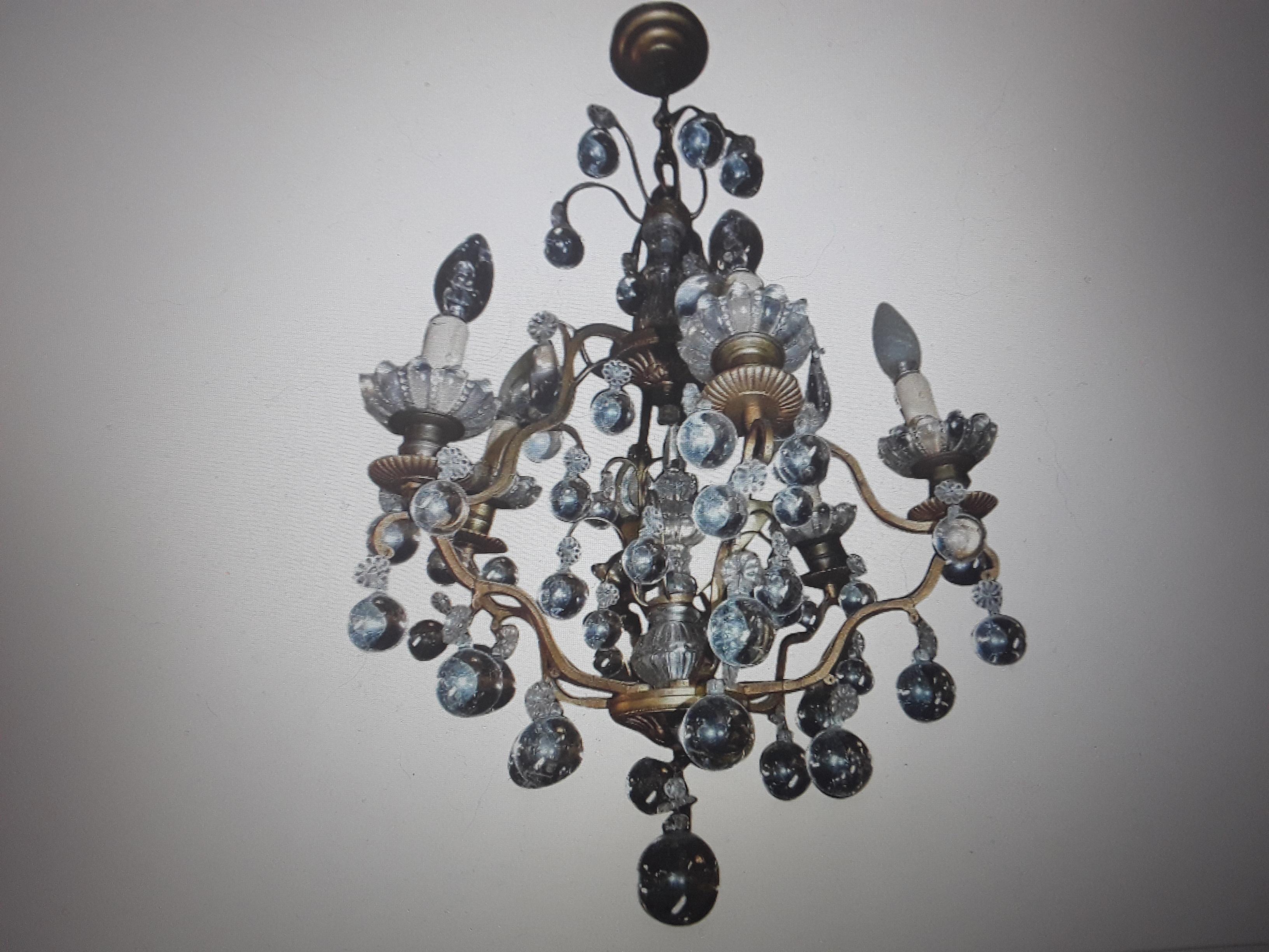 1920's French Art Deco Bronze with Crystal Bubble Fantasy Chandelier For Sale 6