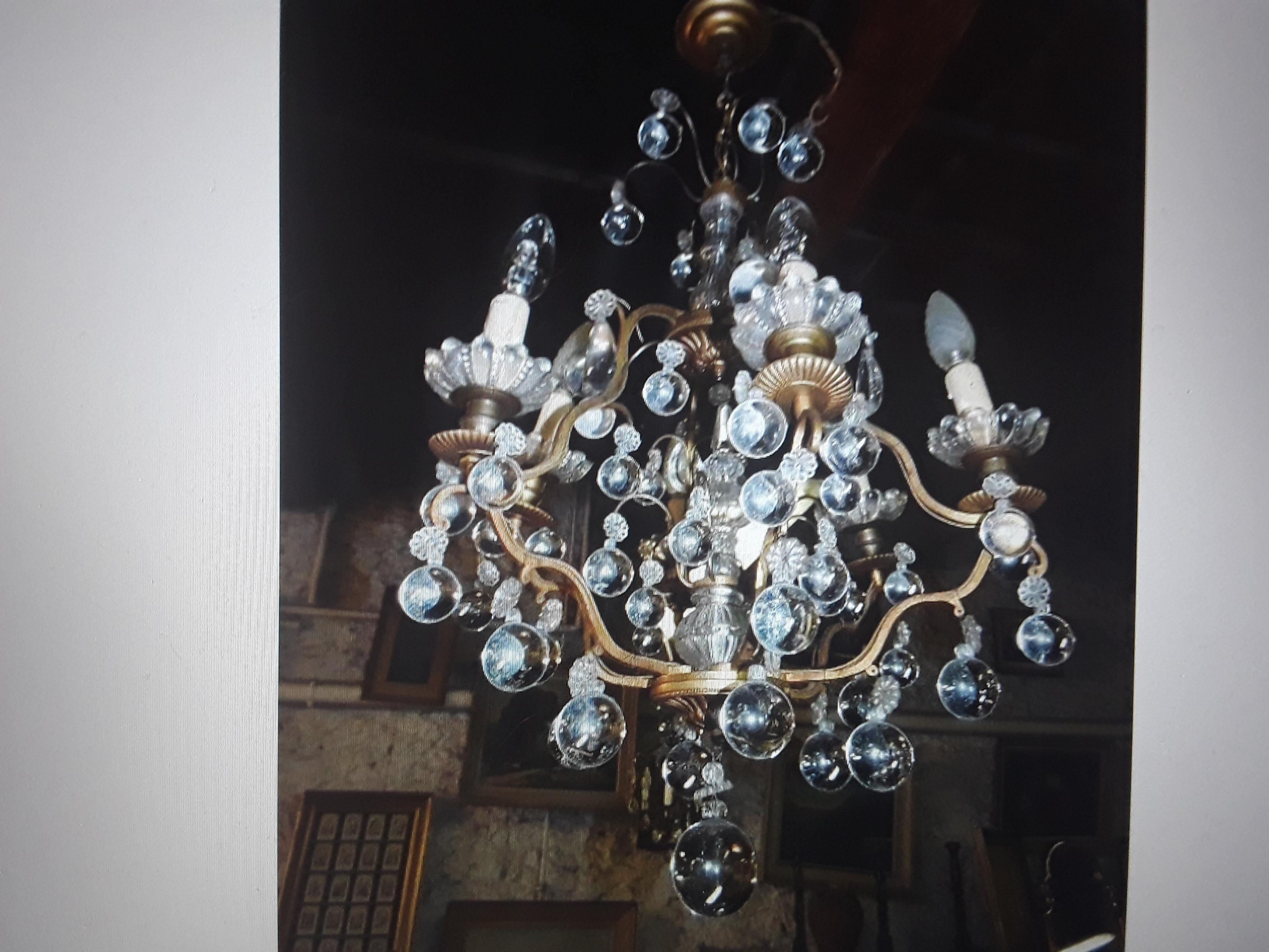 Stunning 1920's French Art Deco Bronze Caged Crystal Bubble Fantasy Chandelier DeLuxe! Beautiful chandelier here and ready to hang.