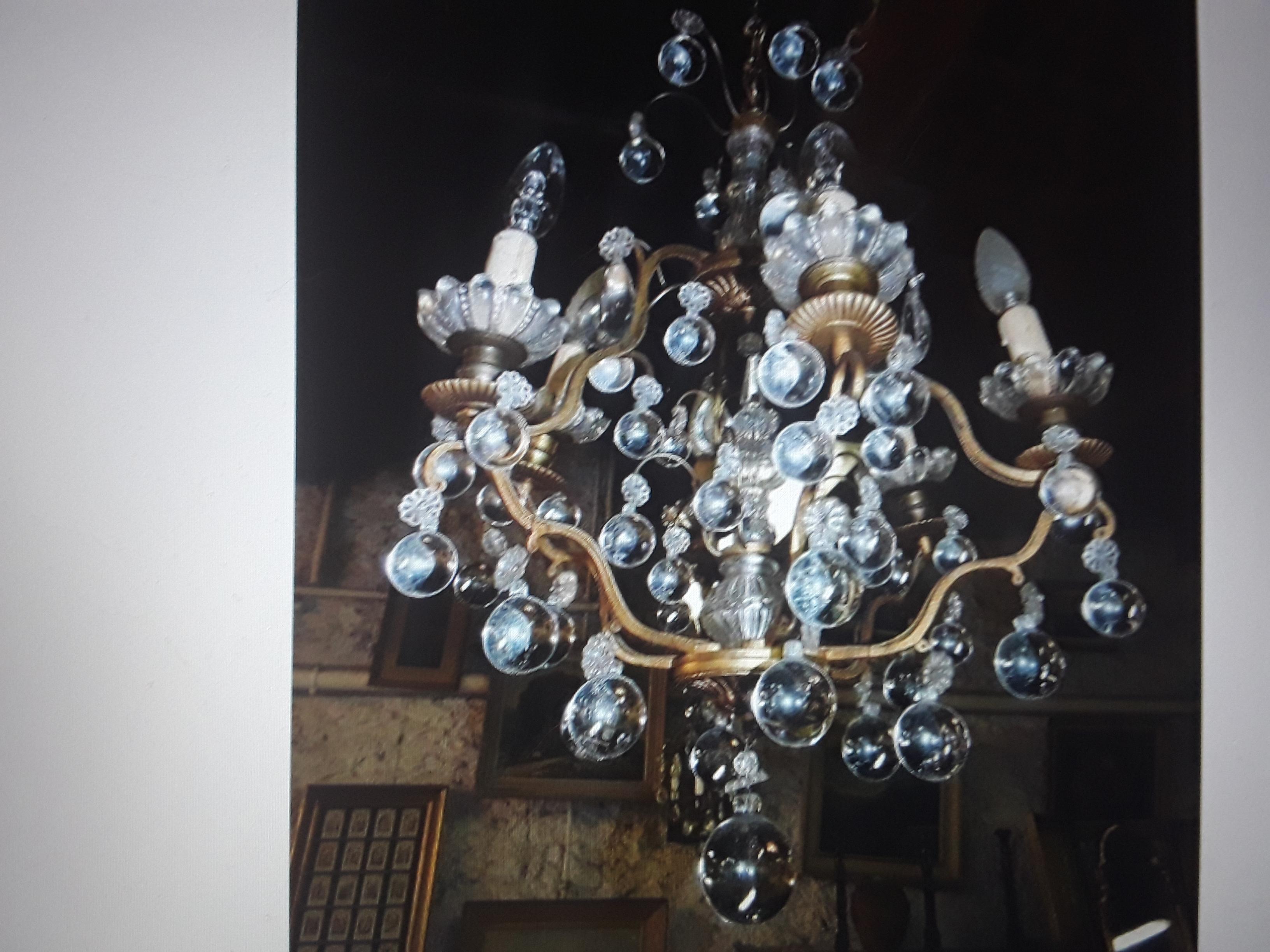 1920's French Art Deco Bronze with Crystal Bubble Fantasy Chandelier For Sale 1