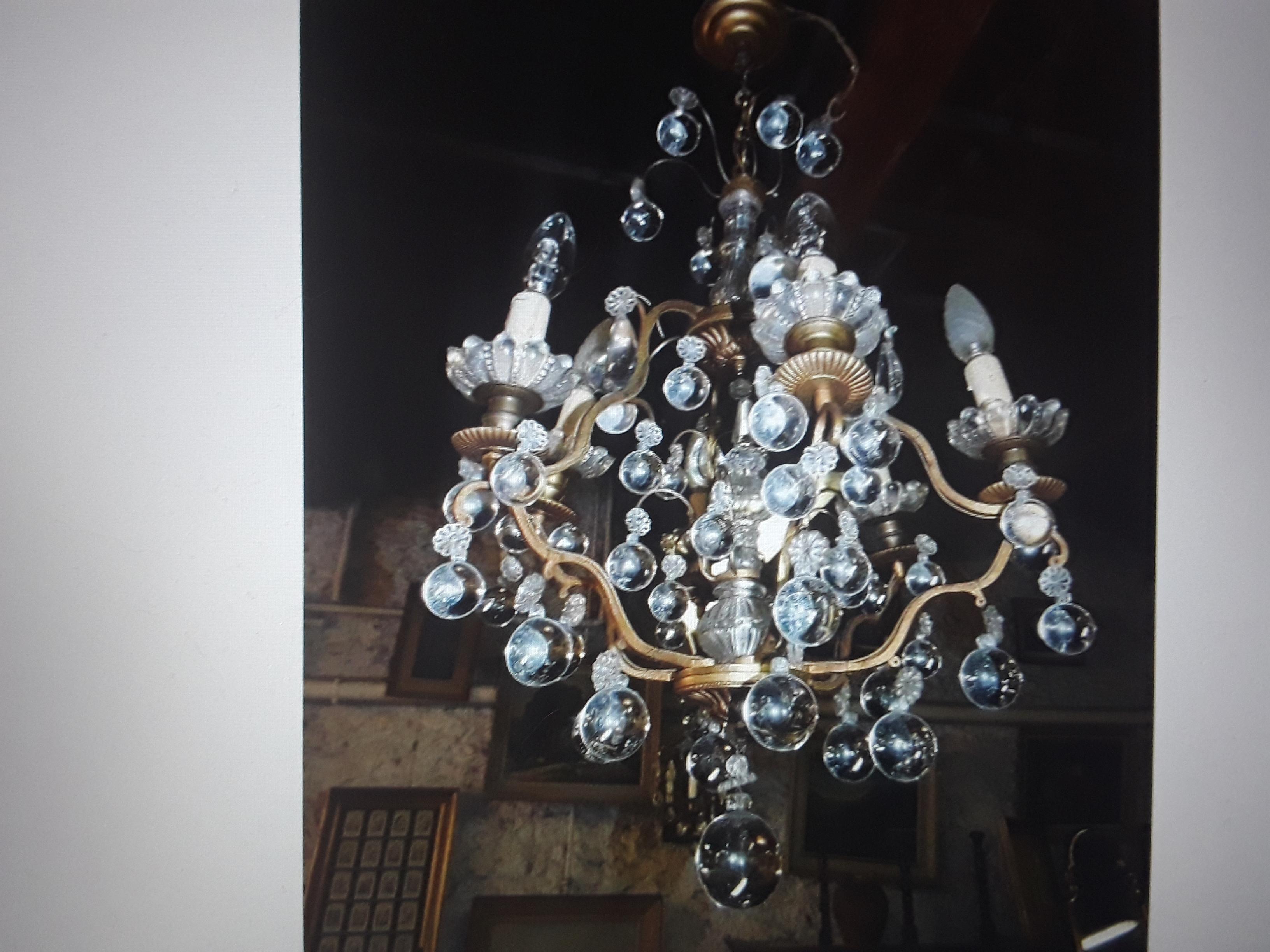 1920's French Art Deco Bronze with Crystal Bubble Fantasy Chandelier For Sale 3