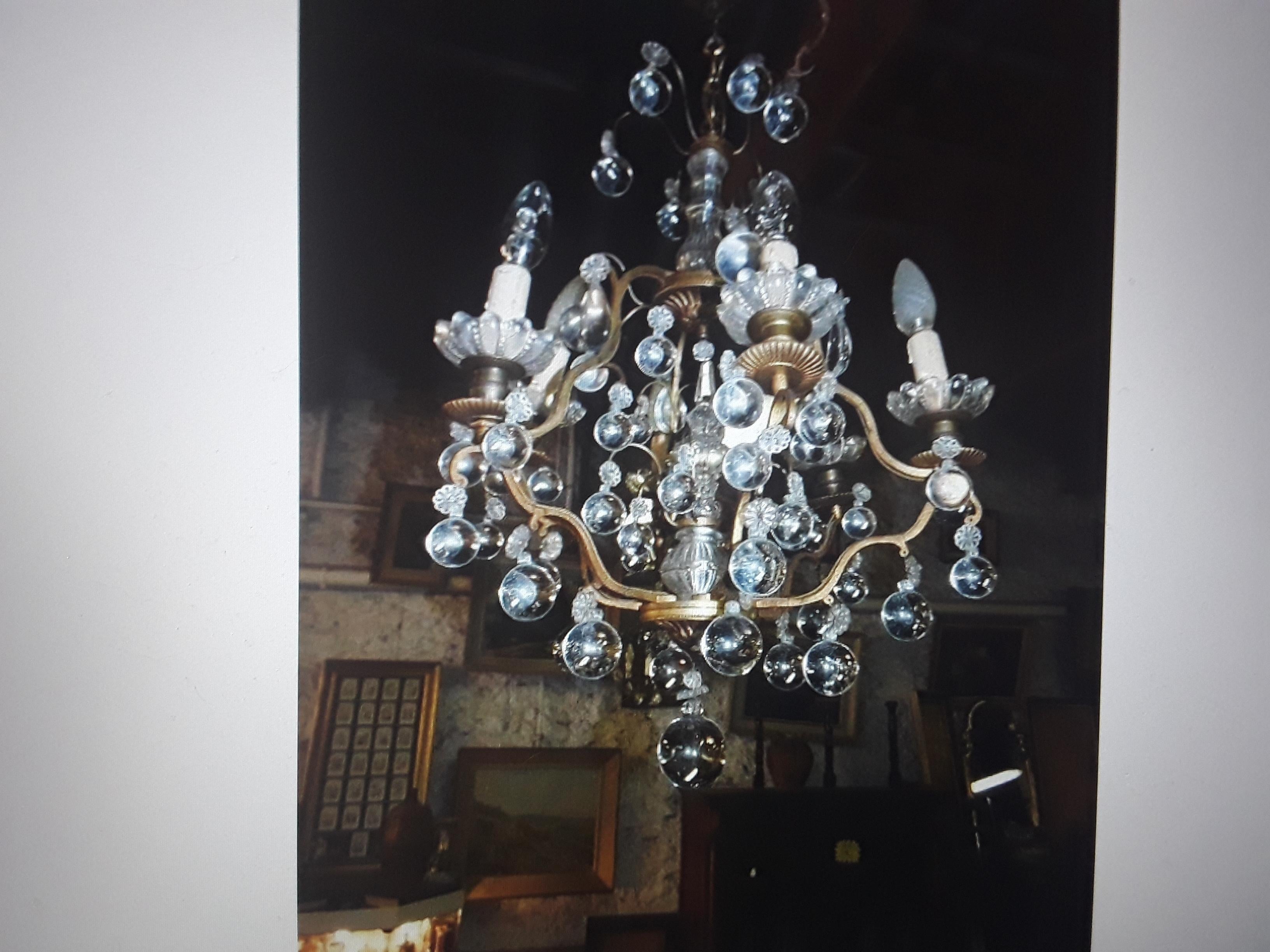 1920's French Art Deco Bronze with Crystal Bubble Fantasy Chandelier For Sale 4