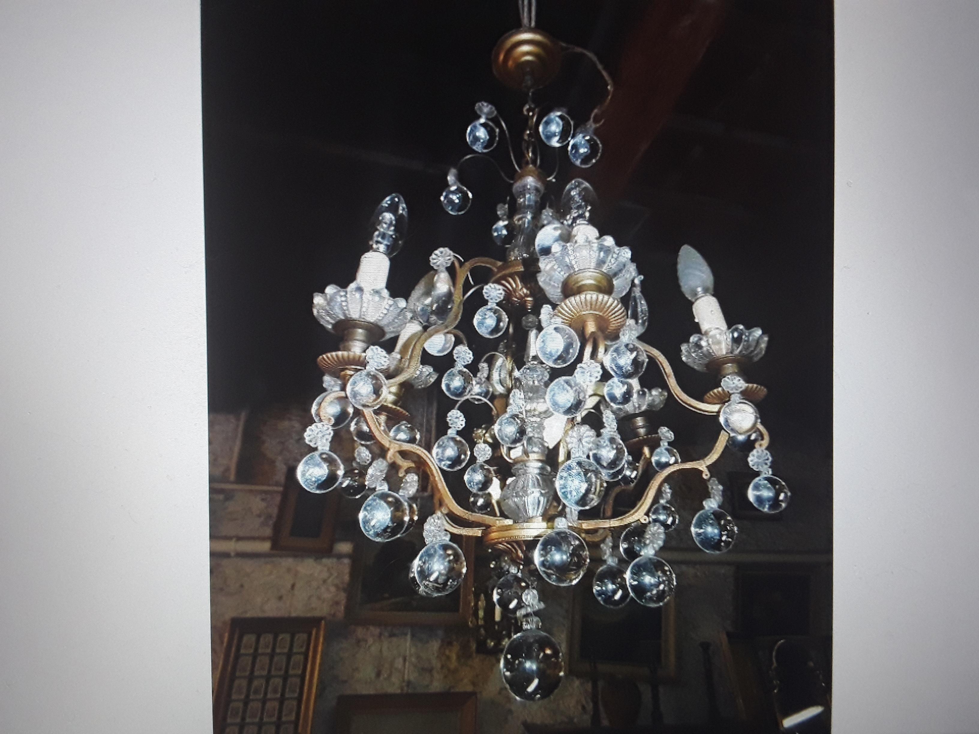 1920's French Art Deco Bronze with Crystal Bubble Fantasy Chandelier For Sale 5