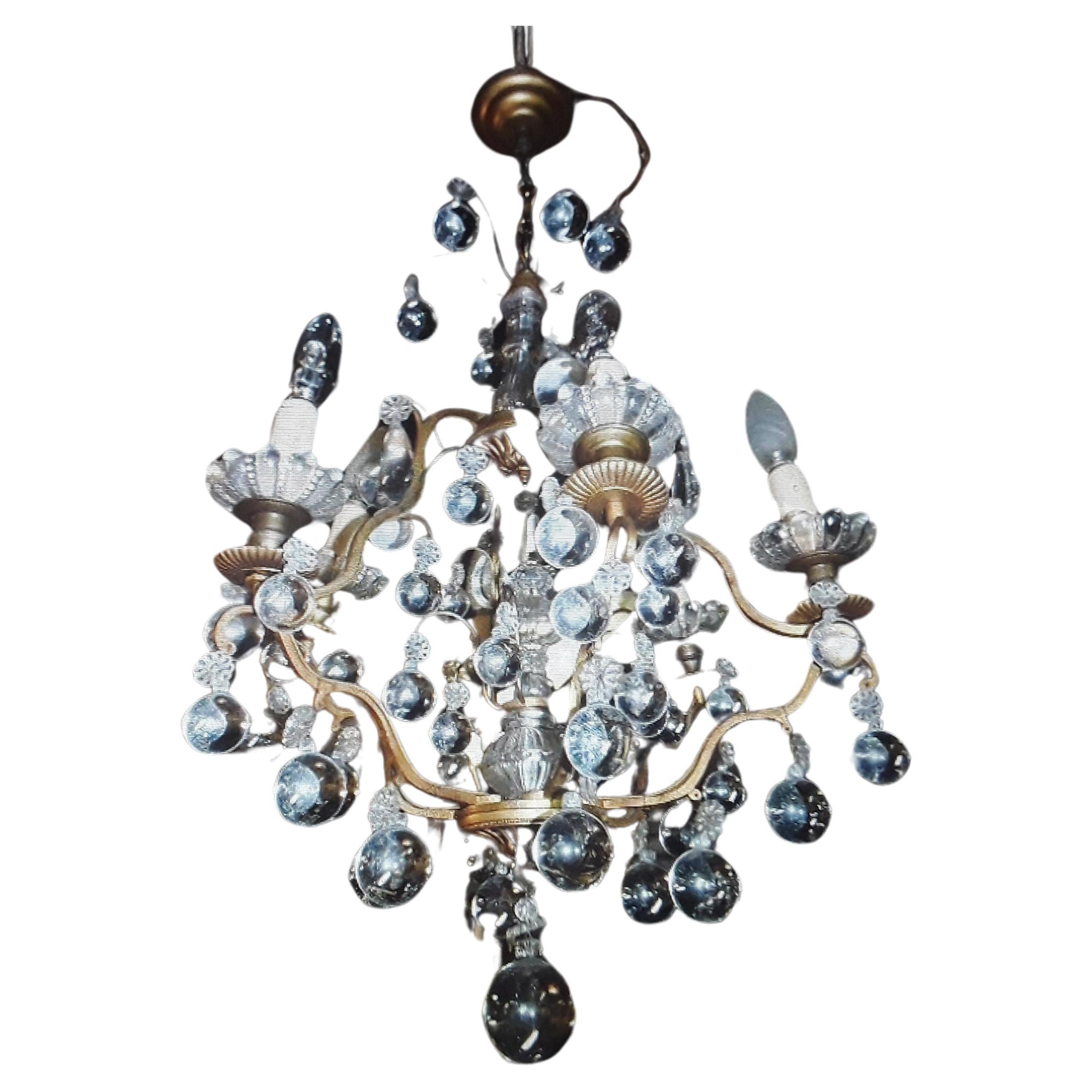 1920's French Art Deco Bronze with Crystal Bubble Fantasy Chandelier For Sale