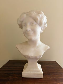 1920s French Art Deco Carrara Marble Bust of Woman by Paul Philippe, Signed