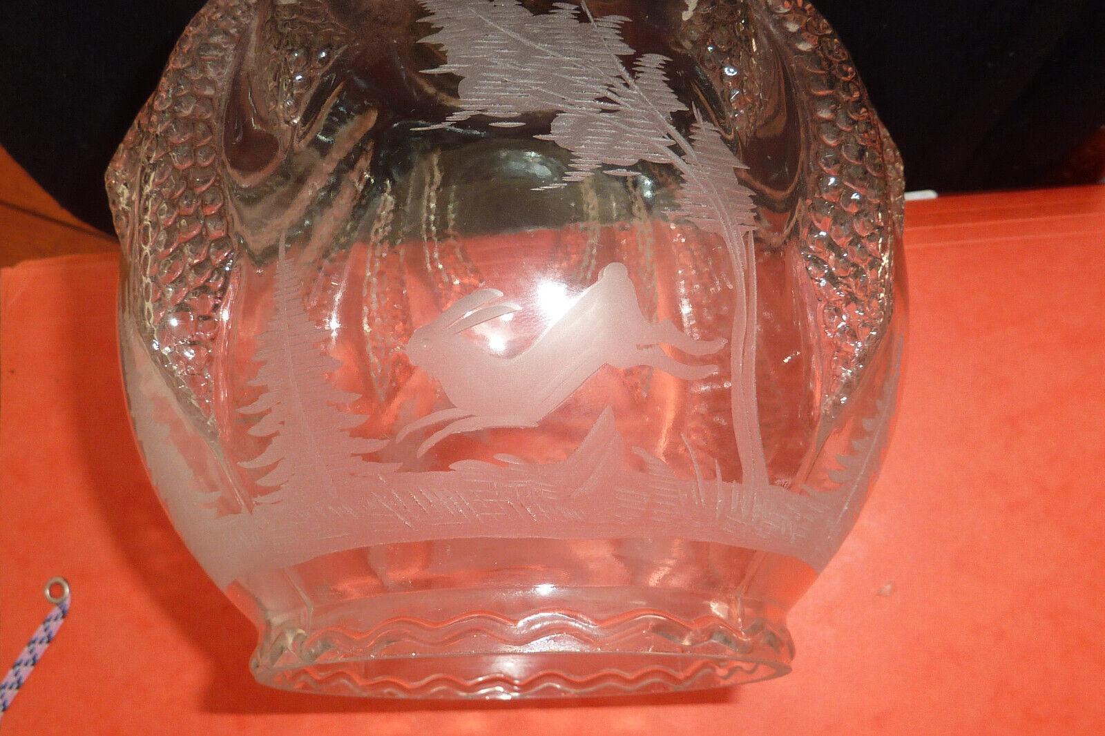 Suspension/lanterne Art déco française des années 1920 en cristal sculpté représentant des animaux de la forêt en vente 7
