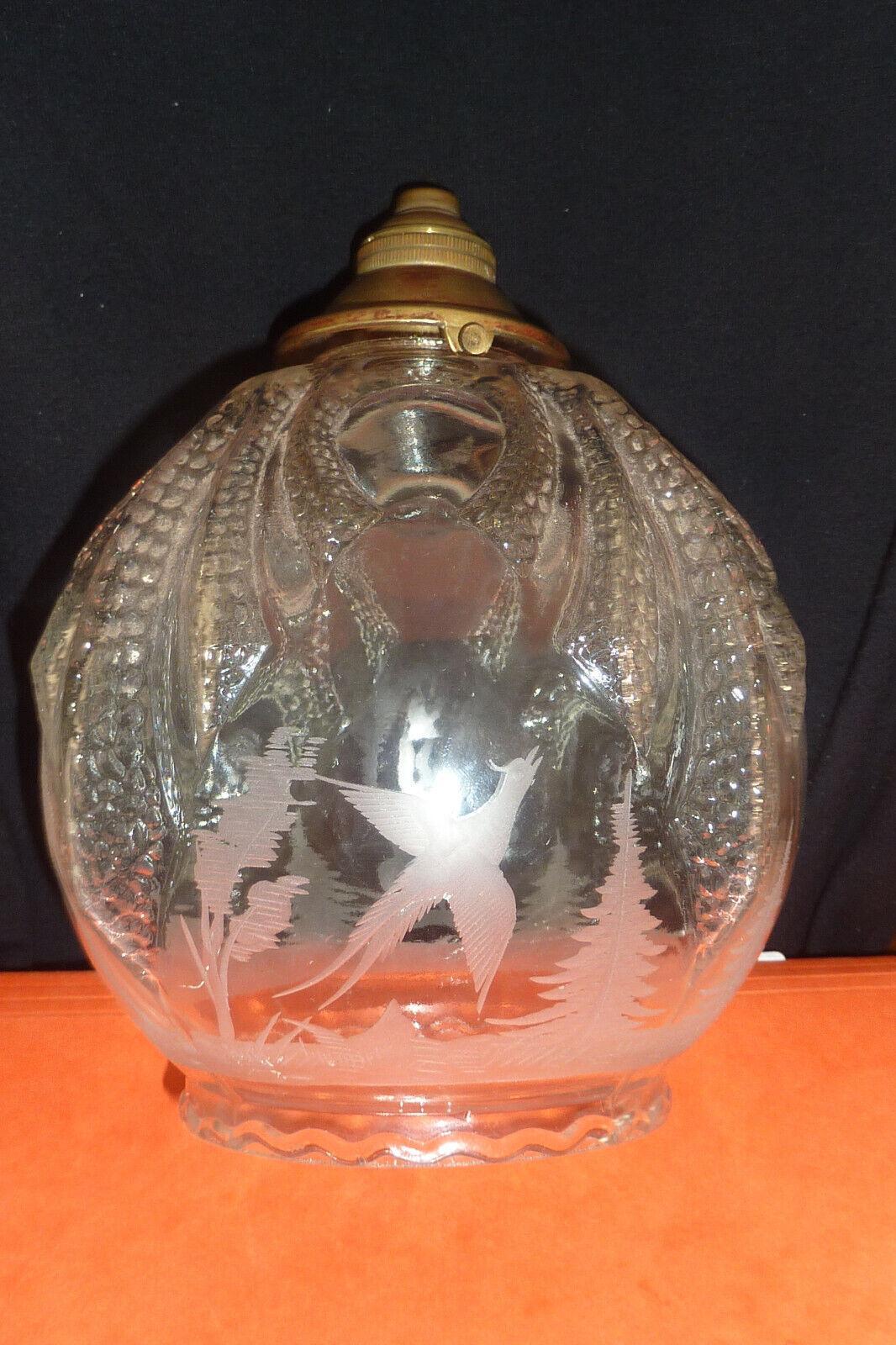 1920's French Art Deco Carved Crystal Ceiling Pendant/ Lantern. Featuring forest animals at play carved into the crystal. Please look closely at pictures. This ia rare treasure.