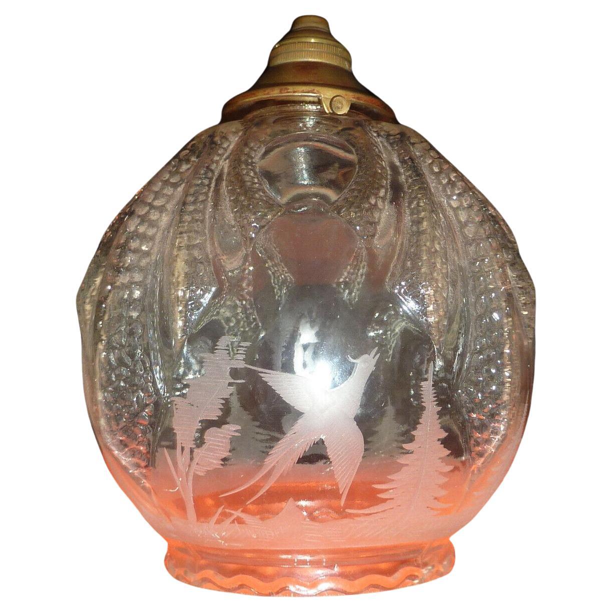 1920's French Art Deco Carved Crystal "Forest Animals" Lighting Pendant/ Lantern For Sale