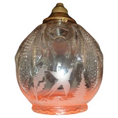 1920's French Art Deco Carved Crystal "Forest Animals" Lighting Pendant/ Lantern