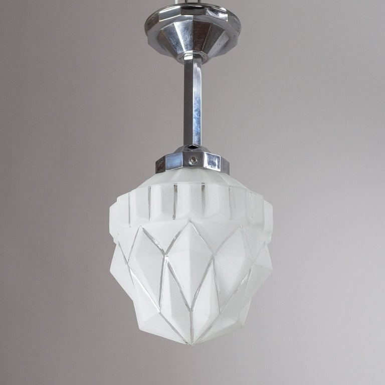 1920s French Art Deco Ceiling Light, Chrome and Frosted ...