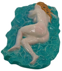 Plaque murale en céramique Art Deco française des années 1920, émail craquelé, signée