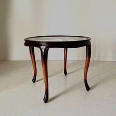 1920s French Art Deco Coffee Table, Beech Wood & Glass, Curved Design