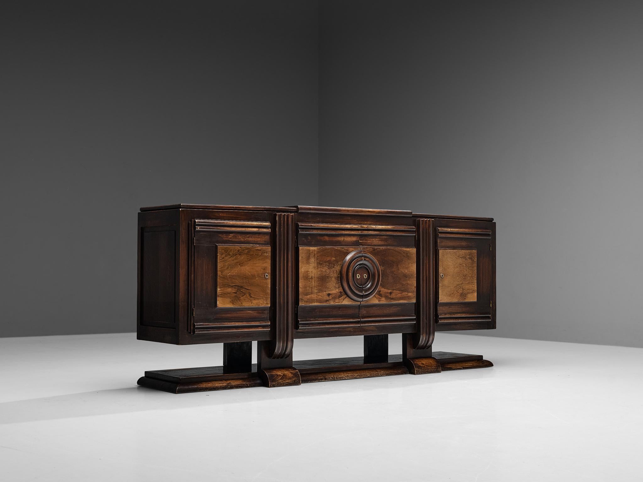 Early 20th Century 1920s French Art Deco Credenza in Stained Ash and Walnut
