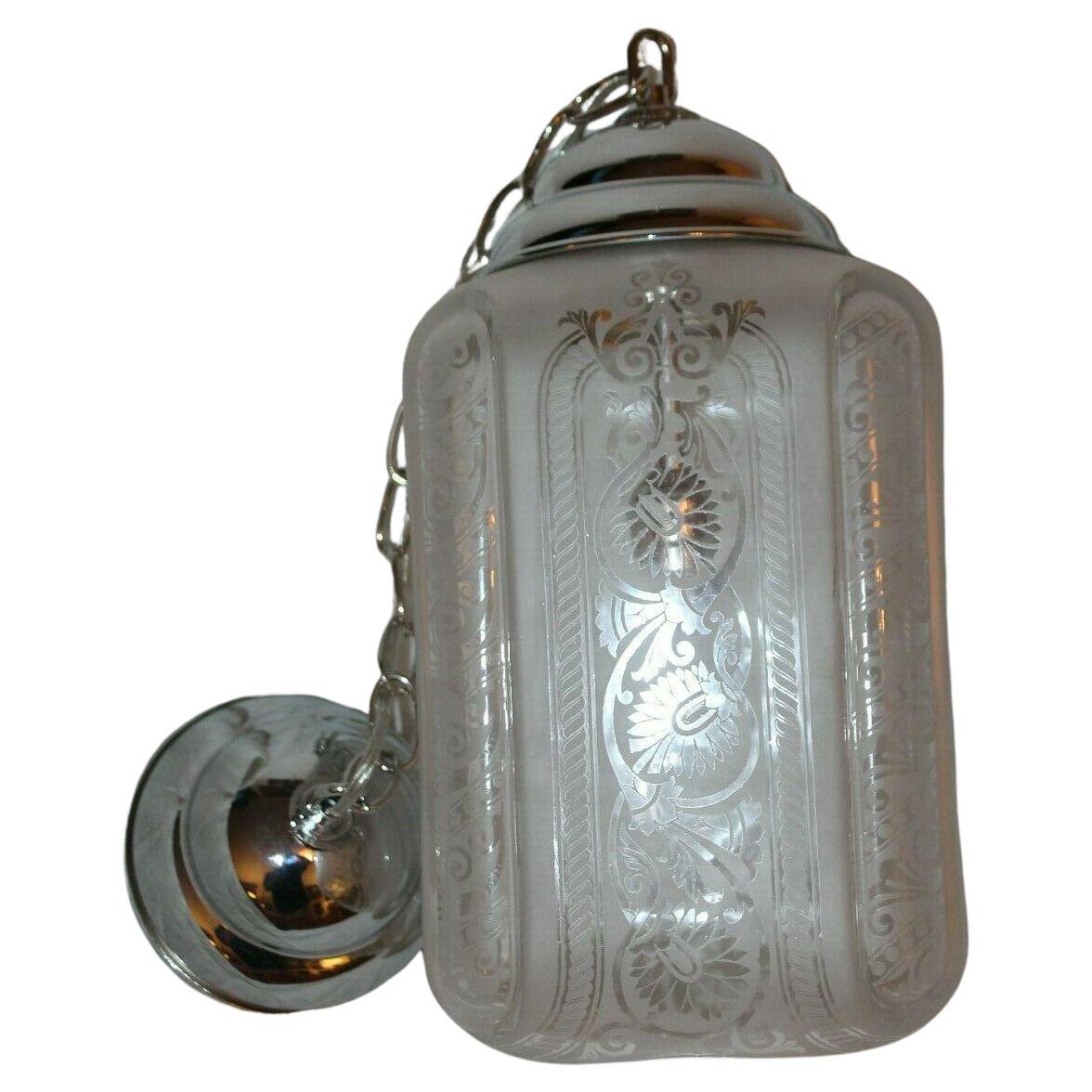 1920's French Art Deco Crystal Lantern by Baccarat High Polish Nickel Mounts For Sale