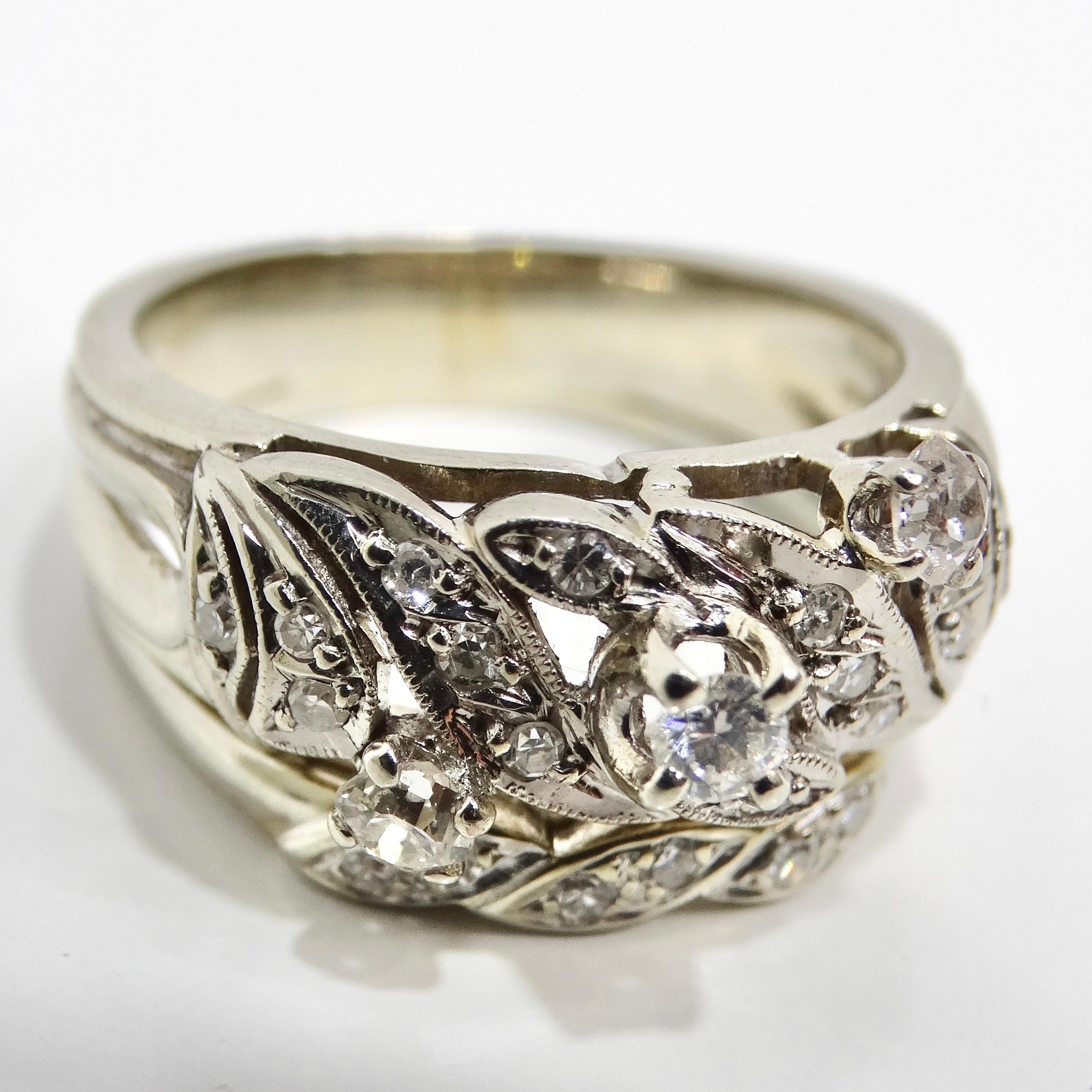 Women's or Men's Art Deco Platinum Diamond Cocktail Ring For Sale