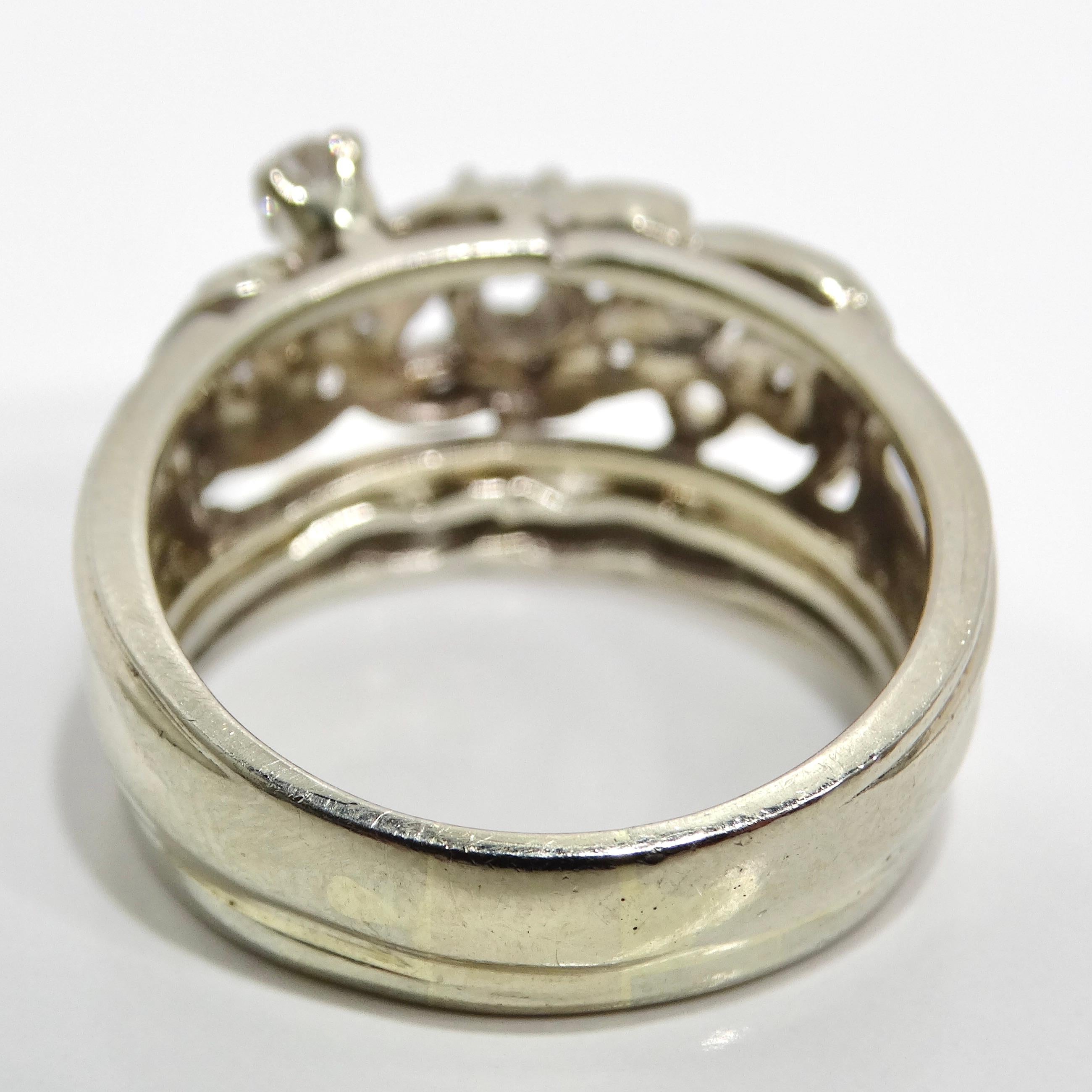 Art Deco Platinum Diamond Cocktail Ring For Sale 2