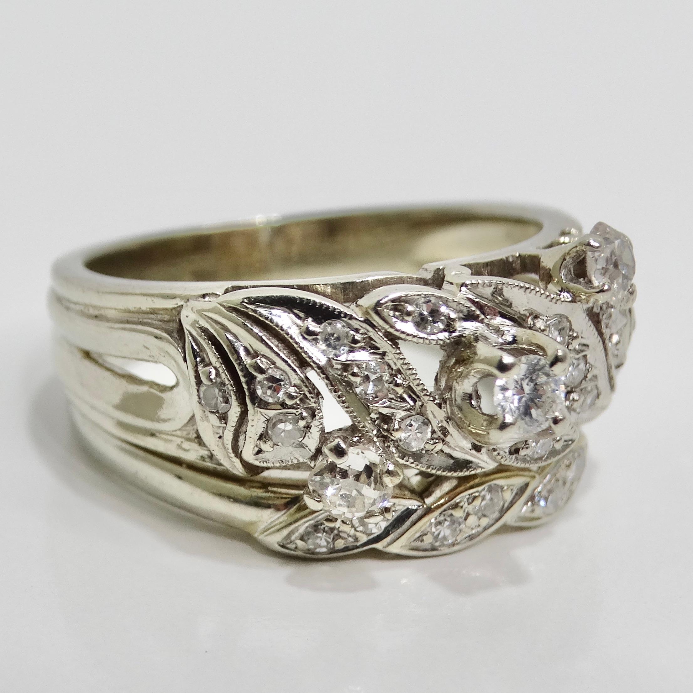 Art Deco Platinum Diamond Cocktail Ring For Sale 4