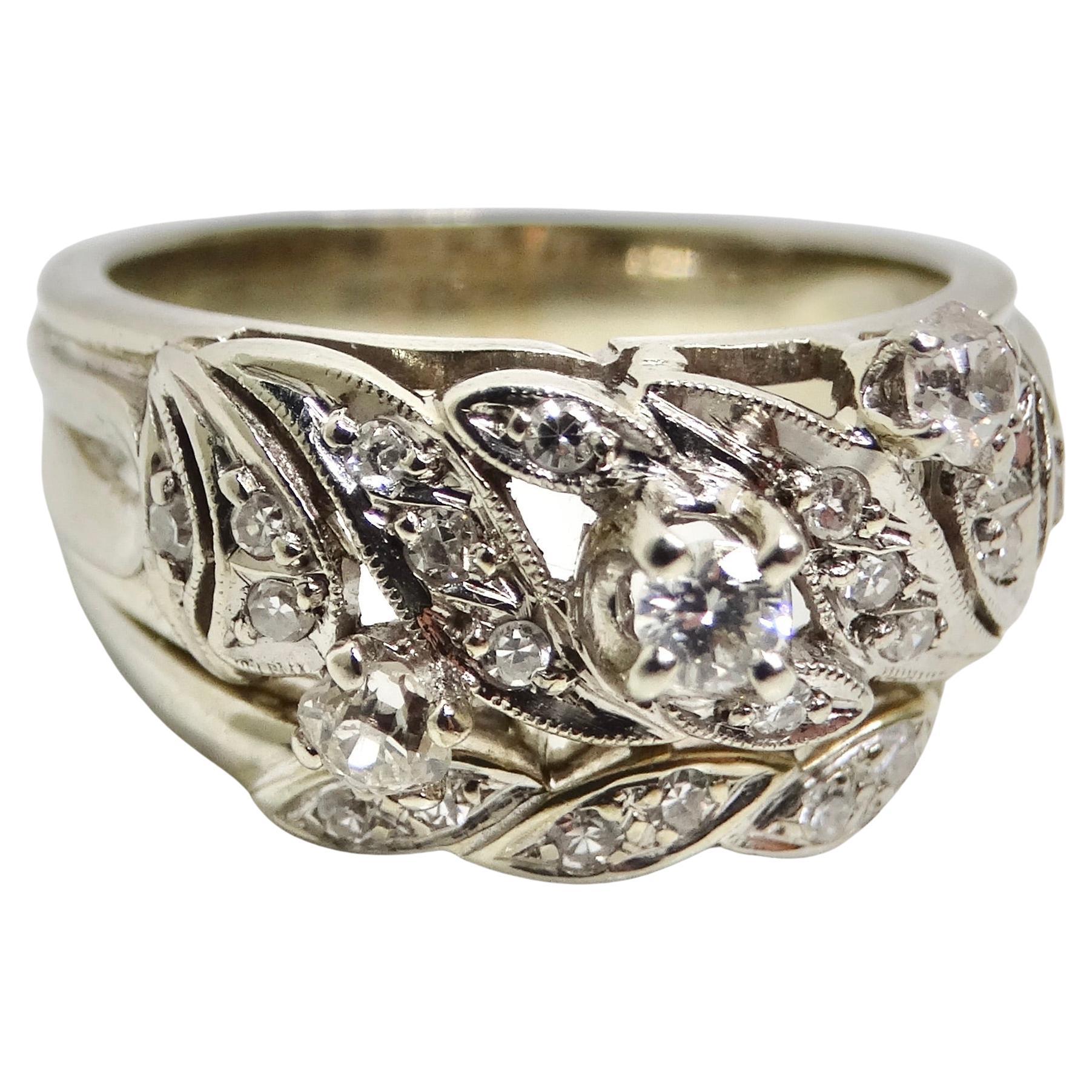 Art Deco Platinum Diamond Cocktail Ring For Sale