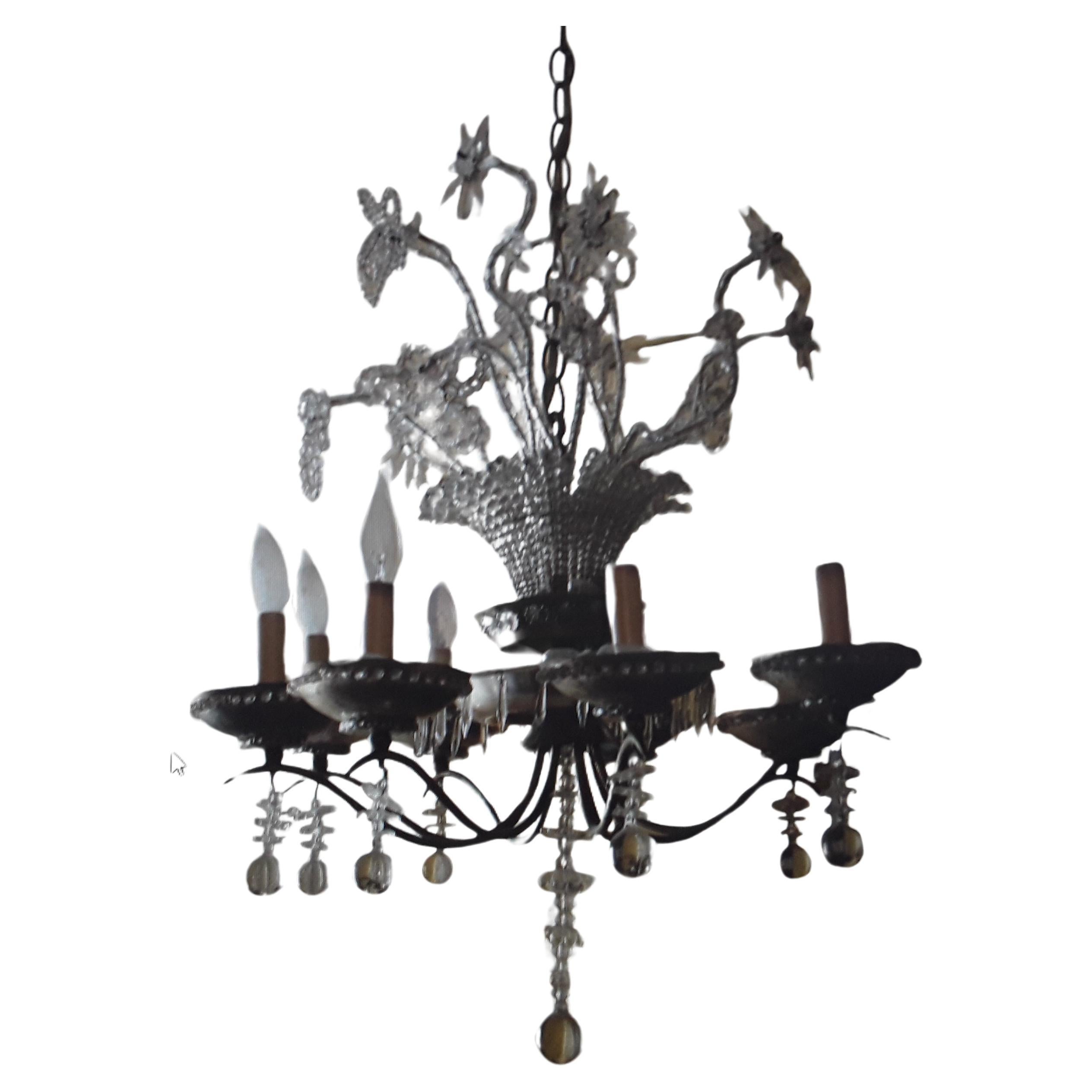1920's French Art Deco Floral & Vase 23 Light Chandelier Deluxe by Maison Bagues For Sale