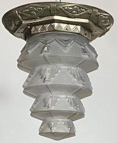 1920's French Art Deco Flush Mount Pendant Light Fixture