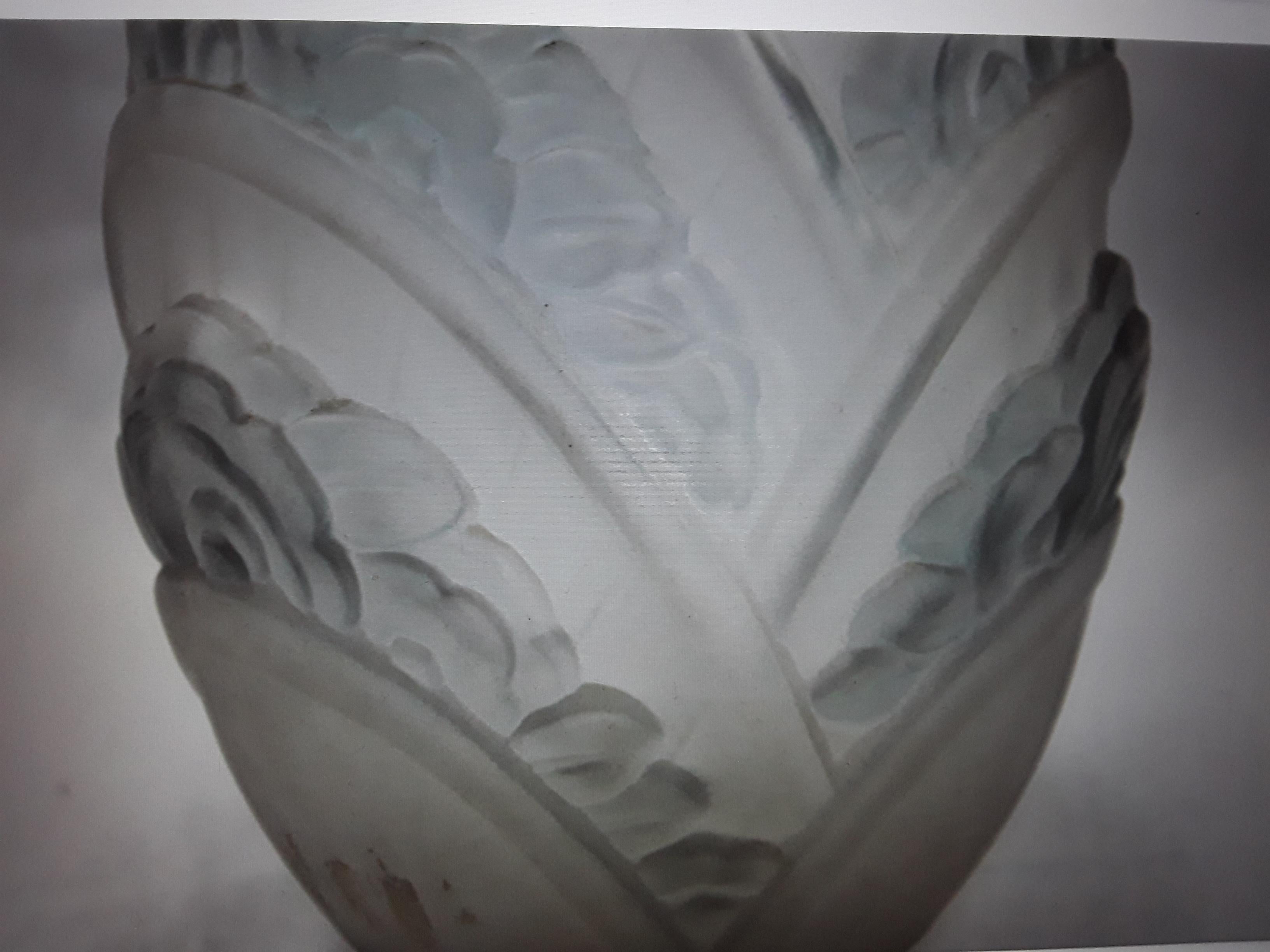 Art Glass 1920's French Art Deco Frosted High Relief Table Vase For Sale