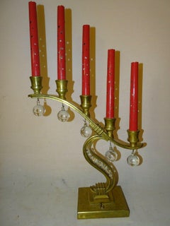 1920's French Art Deco Gilt Bronze Crystal/ Star Form Table Lamps Signed Sabino