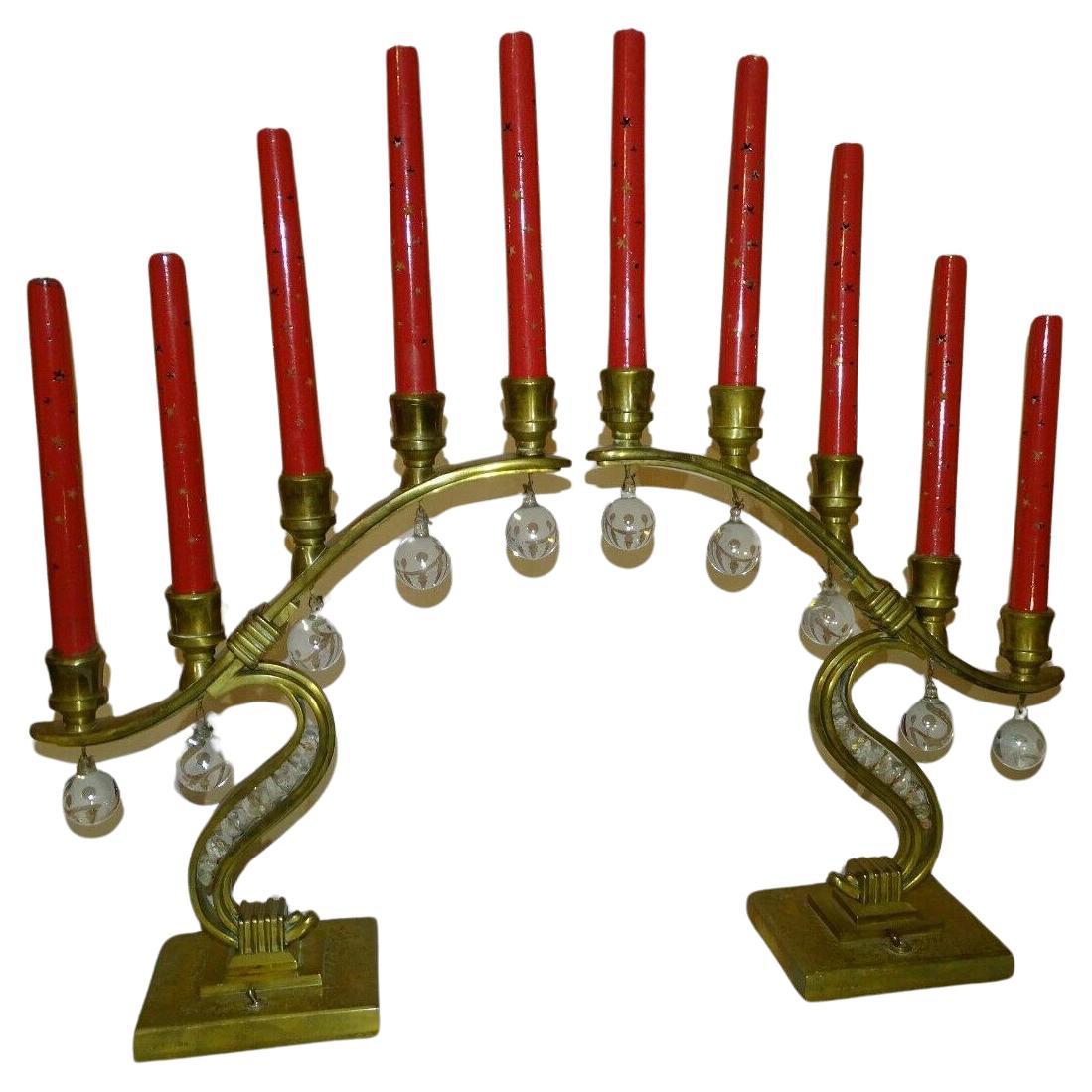 Lampes de table Art déco françaises des années 1920 en bronze doré et cristal en forme d'étoile signé Sabino