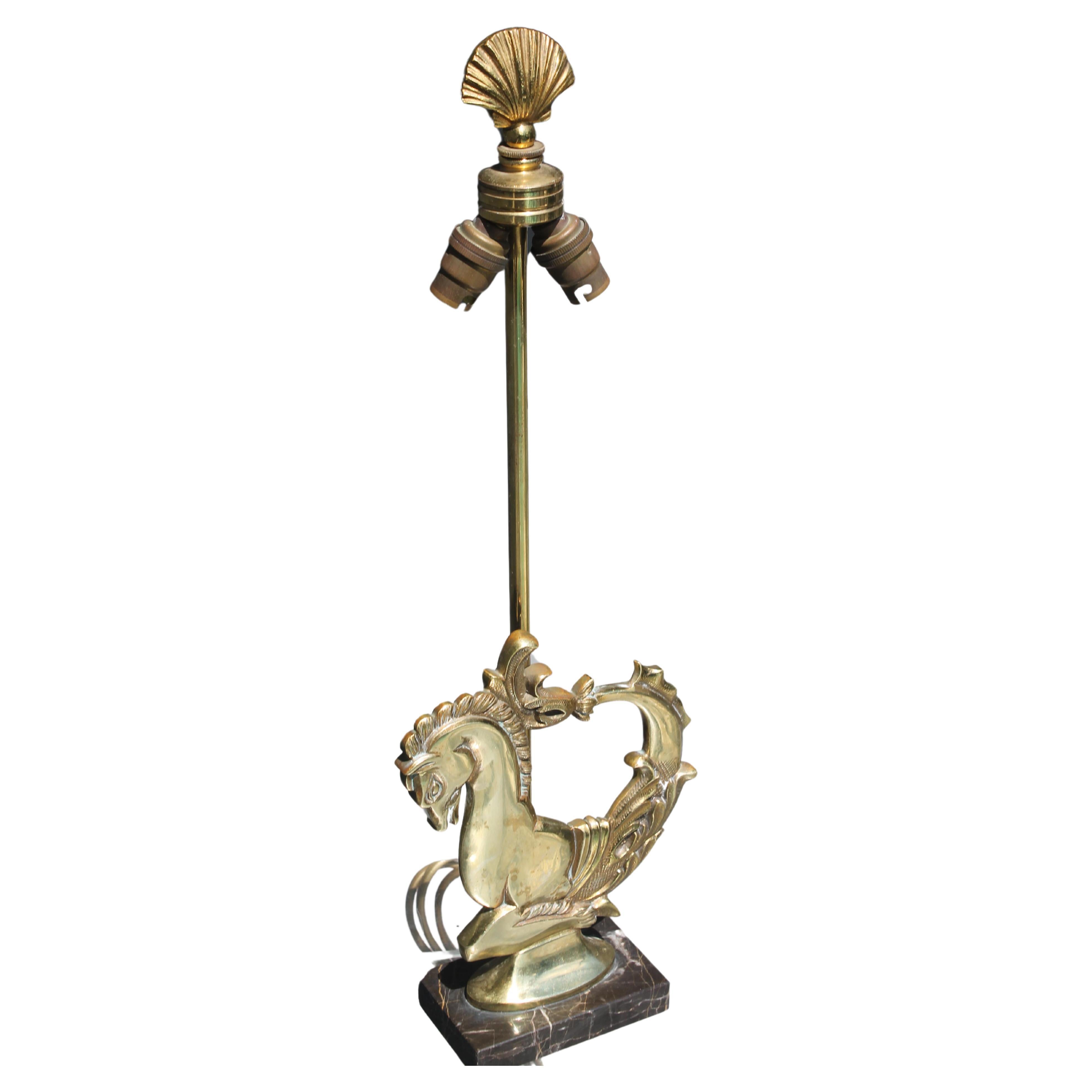 1920's French Art Deco Gilt Bronze Seahorse Table Lamp Attrib. Maison Charles